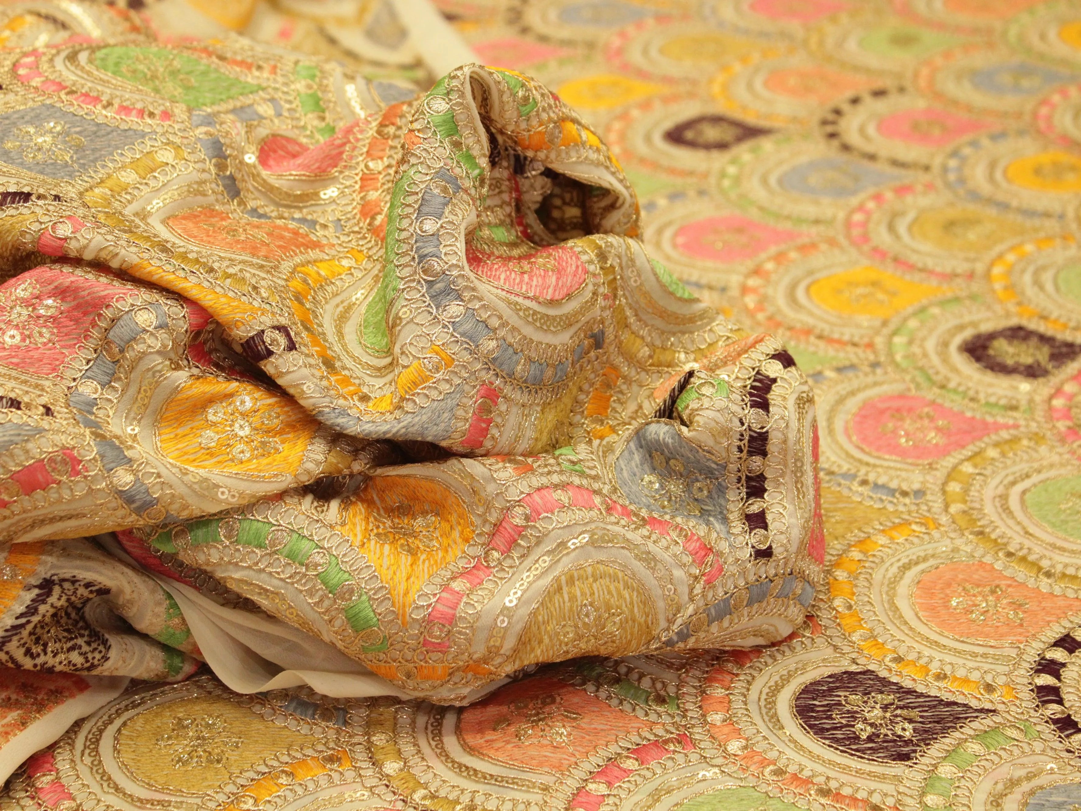 Celestial Threads: Georgette Multi Thread Work Fiesta fabric by M'Foks - M'Foks
