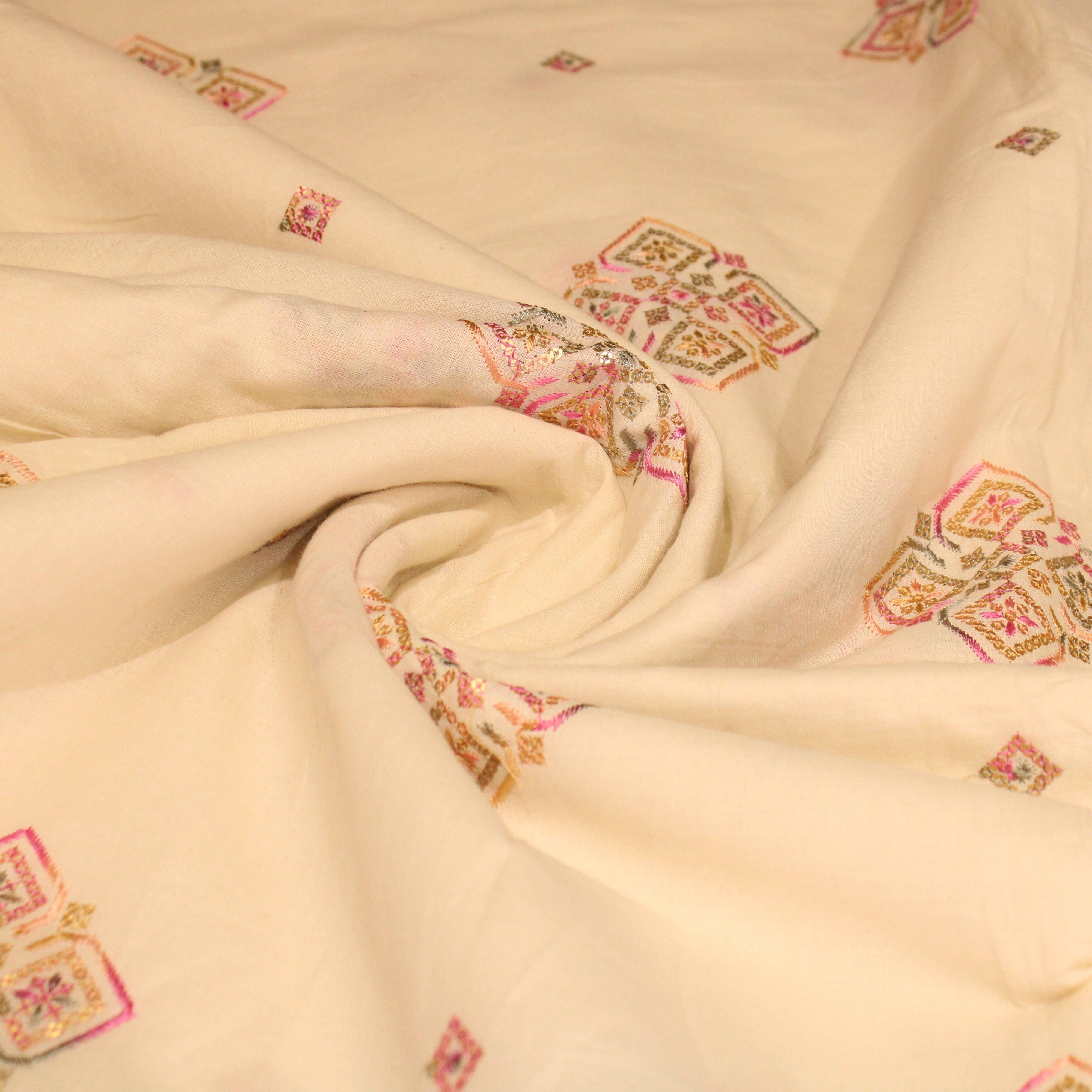 Celestial Threads: Mal Mal Cotton Buta Thread work fabric - M'Foks