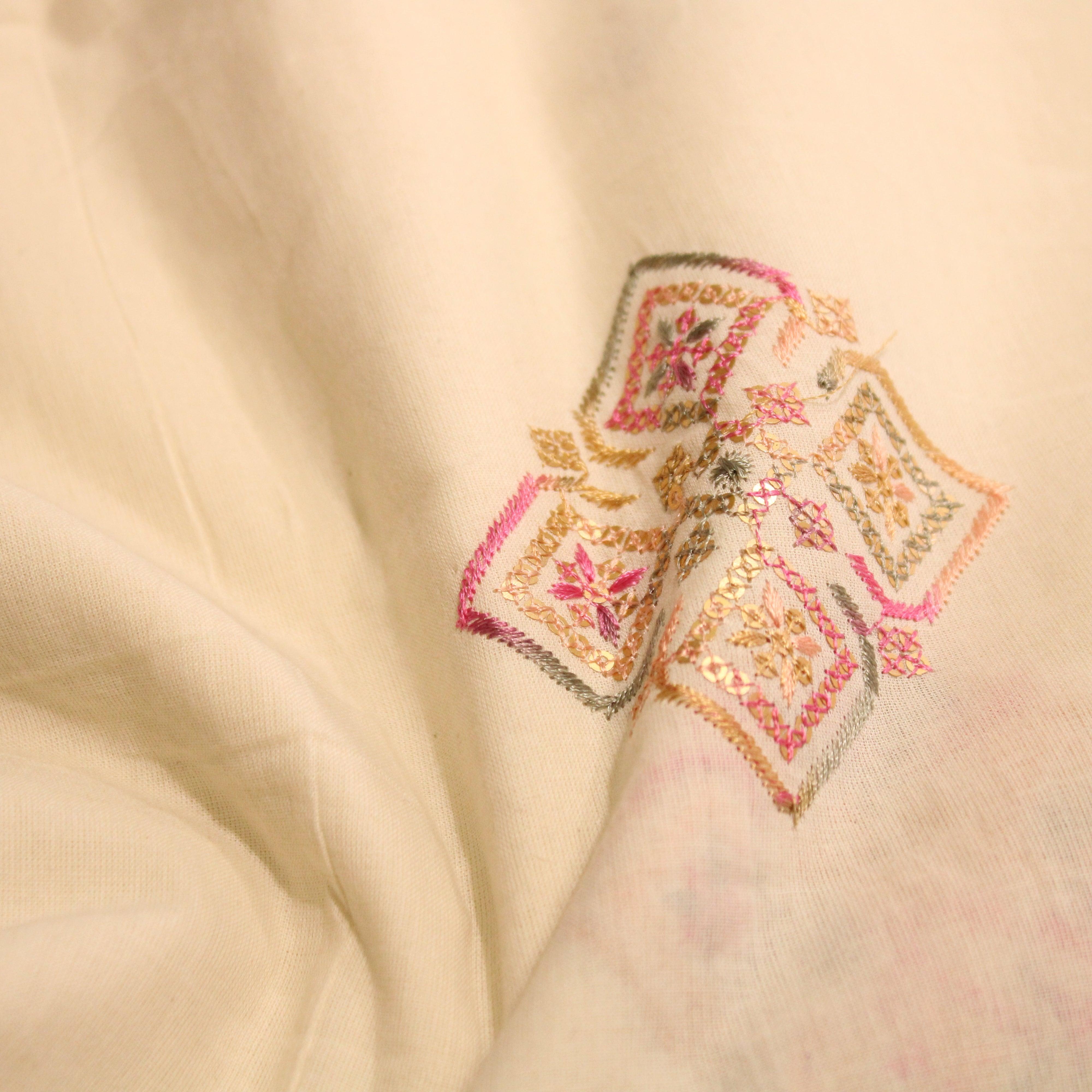 Celestial Threads: Mal Mal Cotton Buta Thread work fabric - M'Foks