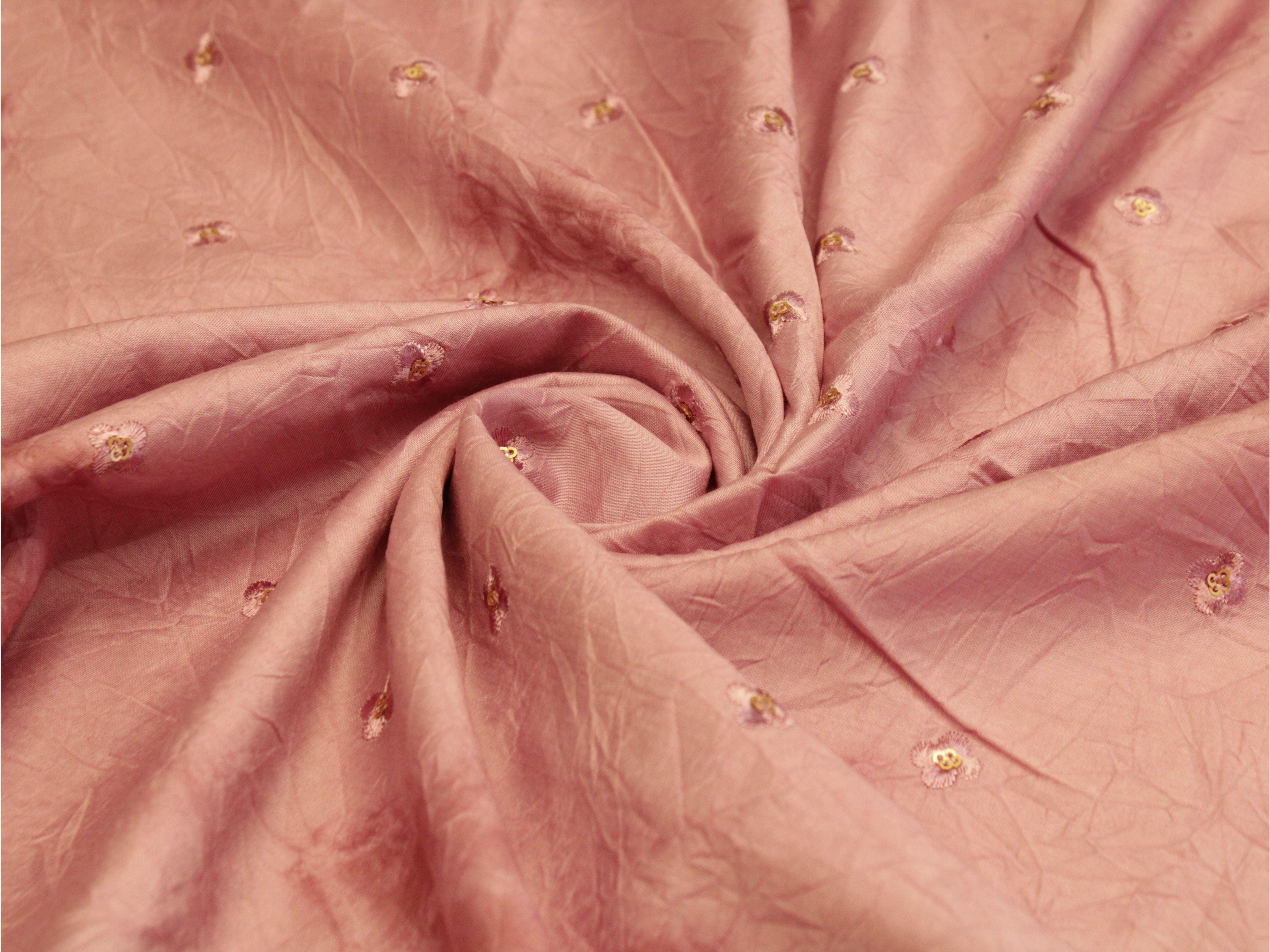 Chanderi Silk Thread & Sequin Buti Work Fabric - Tie & Dye Onion - M'Foks