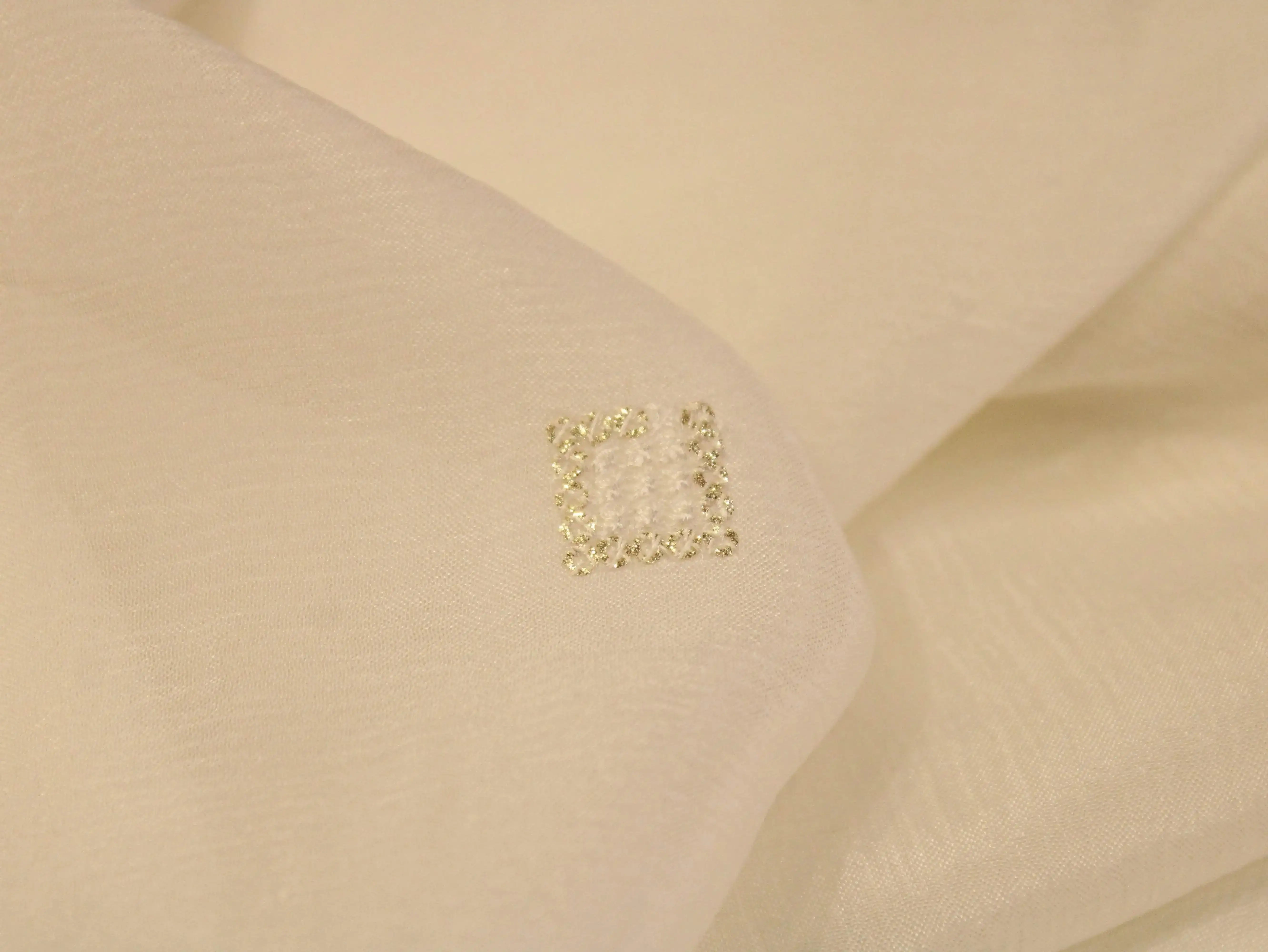 Chinon Micro Thread & Sequins Buti Work Fabric - White Dyeable - M'Foks
