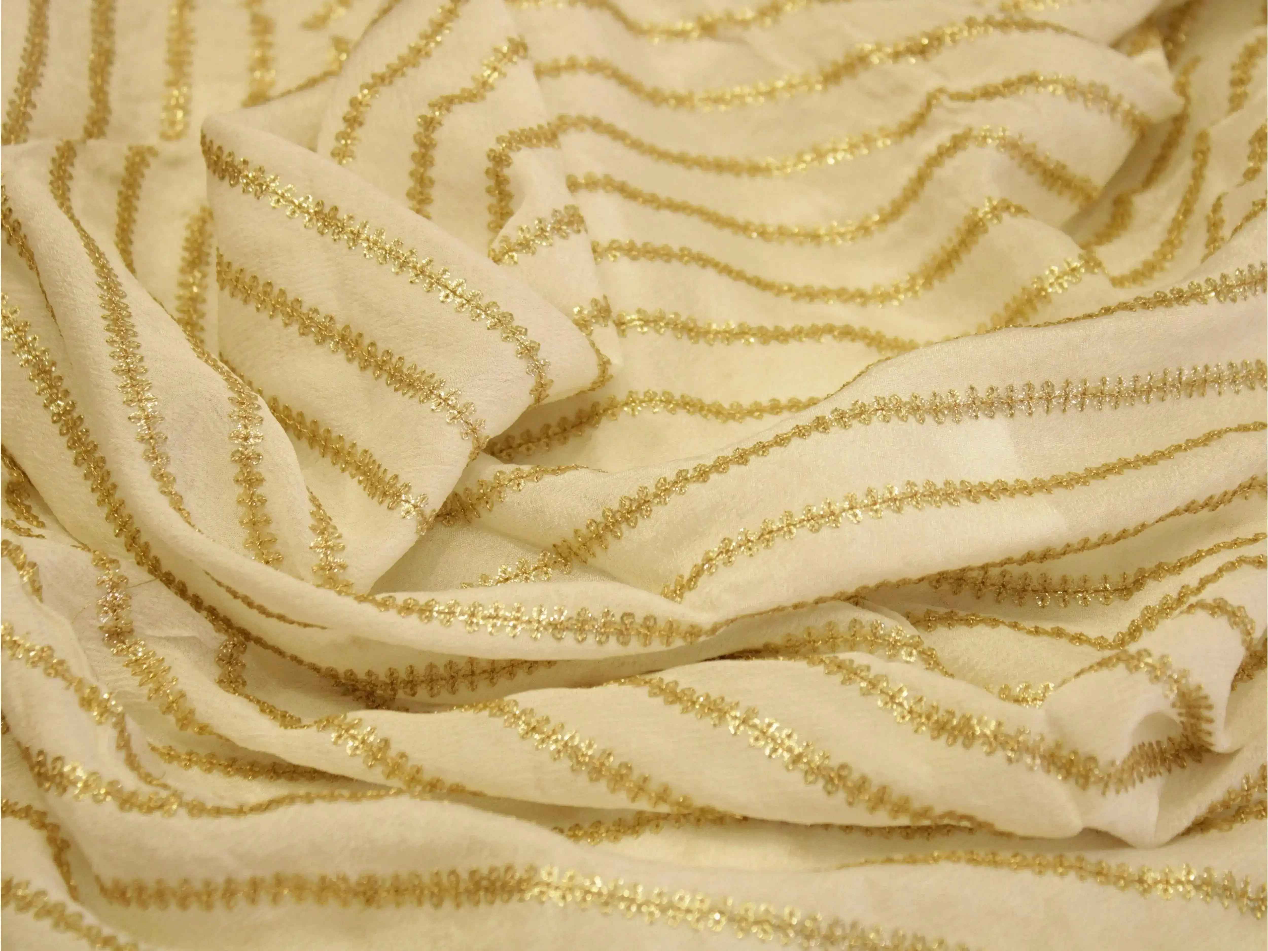 Chinon Micro Thread & Sequins Work Lehariya Fabric - White Dyeable