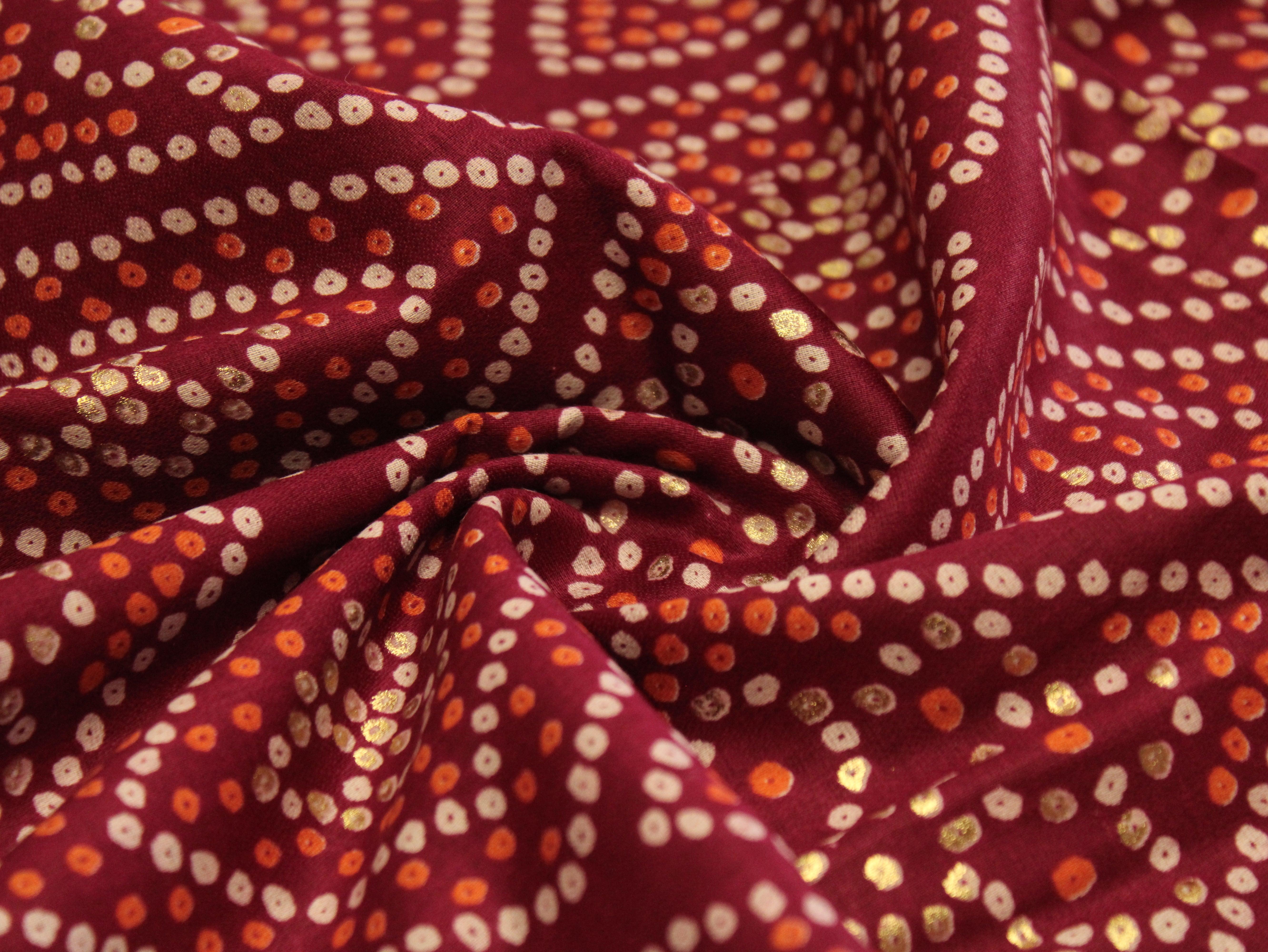 Cotton Satin Bandhini Print Fabric - Magenta - M'Foks