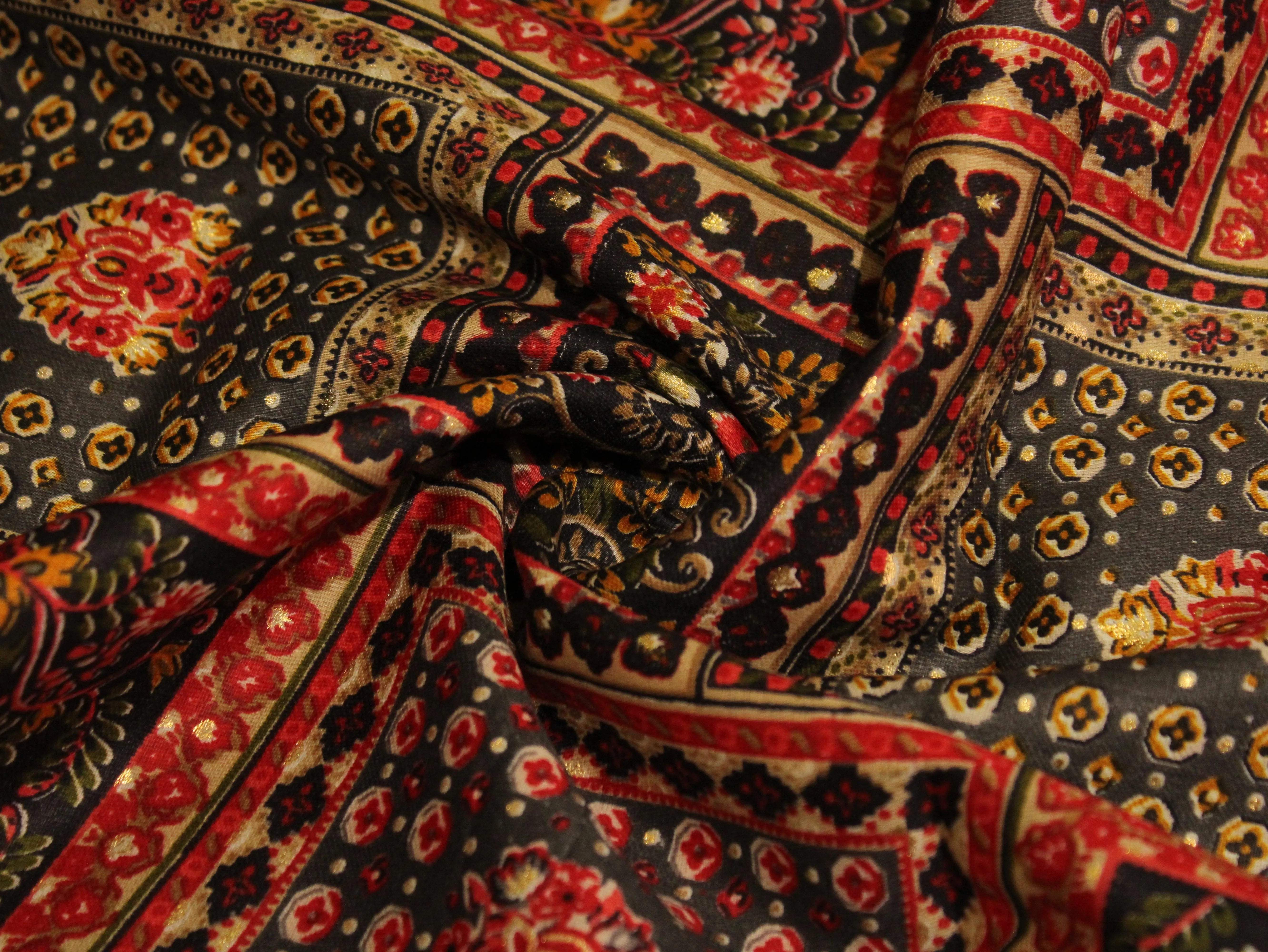 Cotton Satin Foil Print Fabric - Black - M'Foks