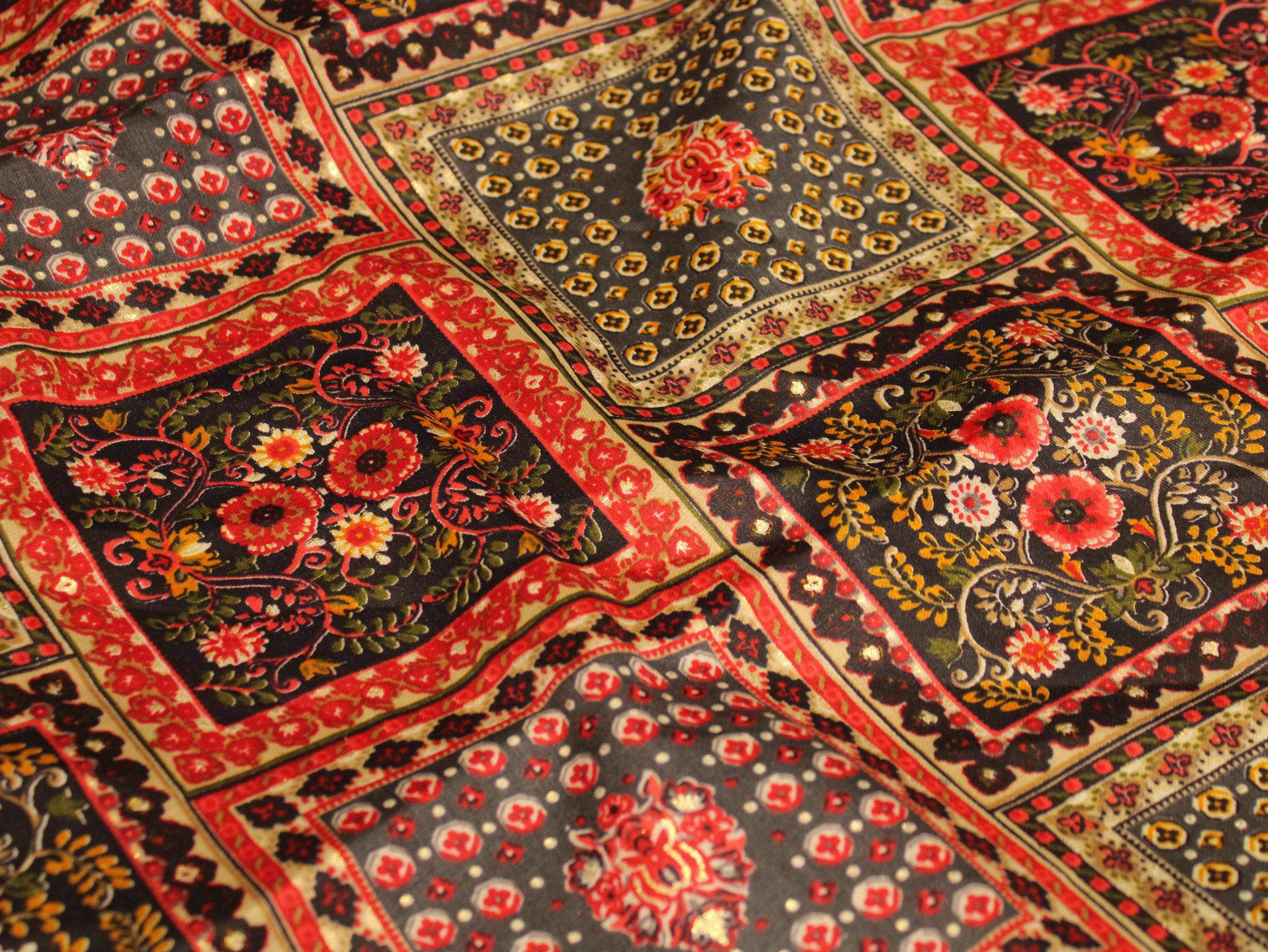 Cotton Satin Foil Print Fabric - Black