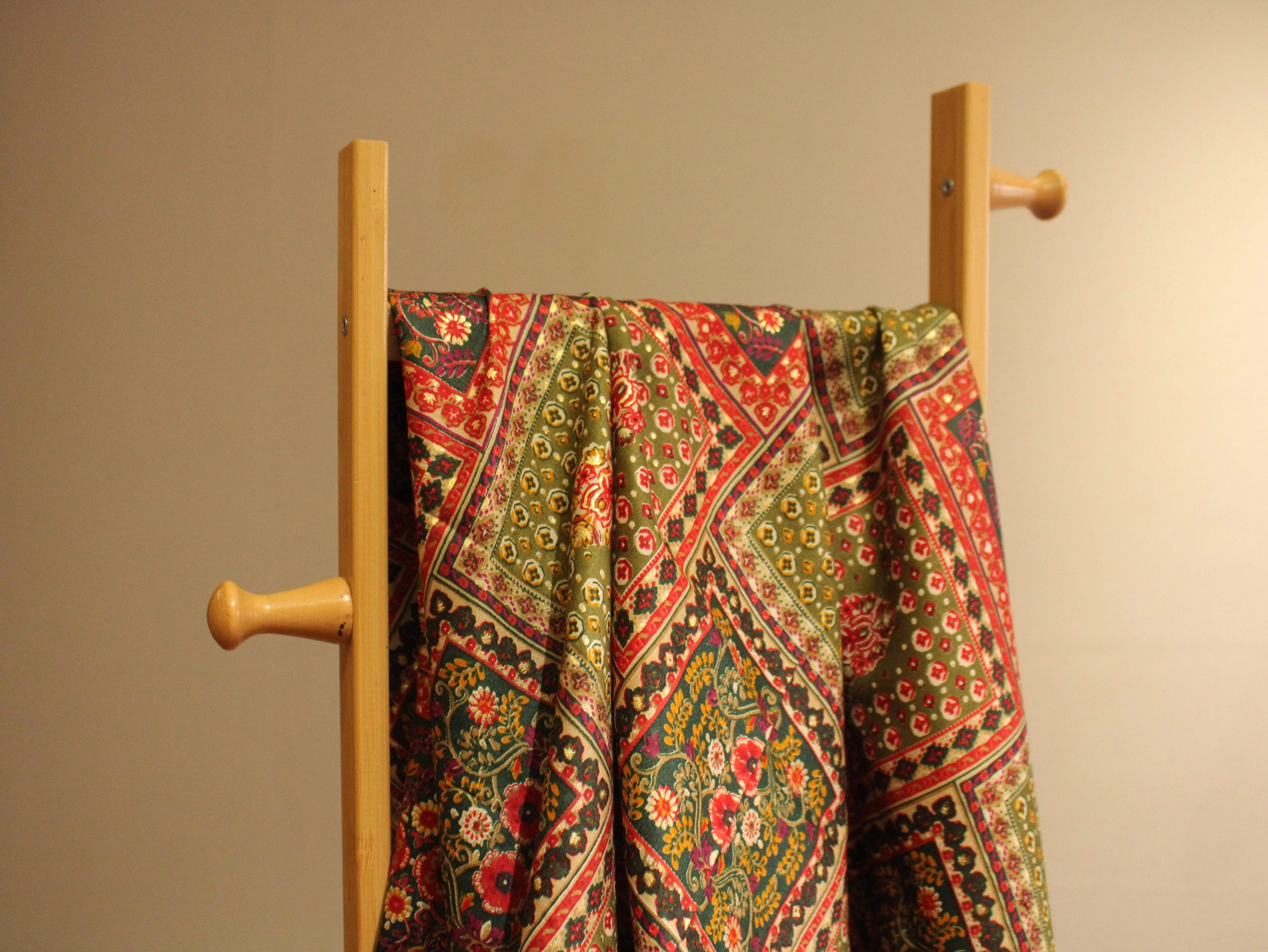 Cotton Satin Foil Print Fabric - Green - M'Foks