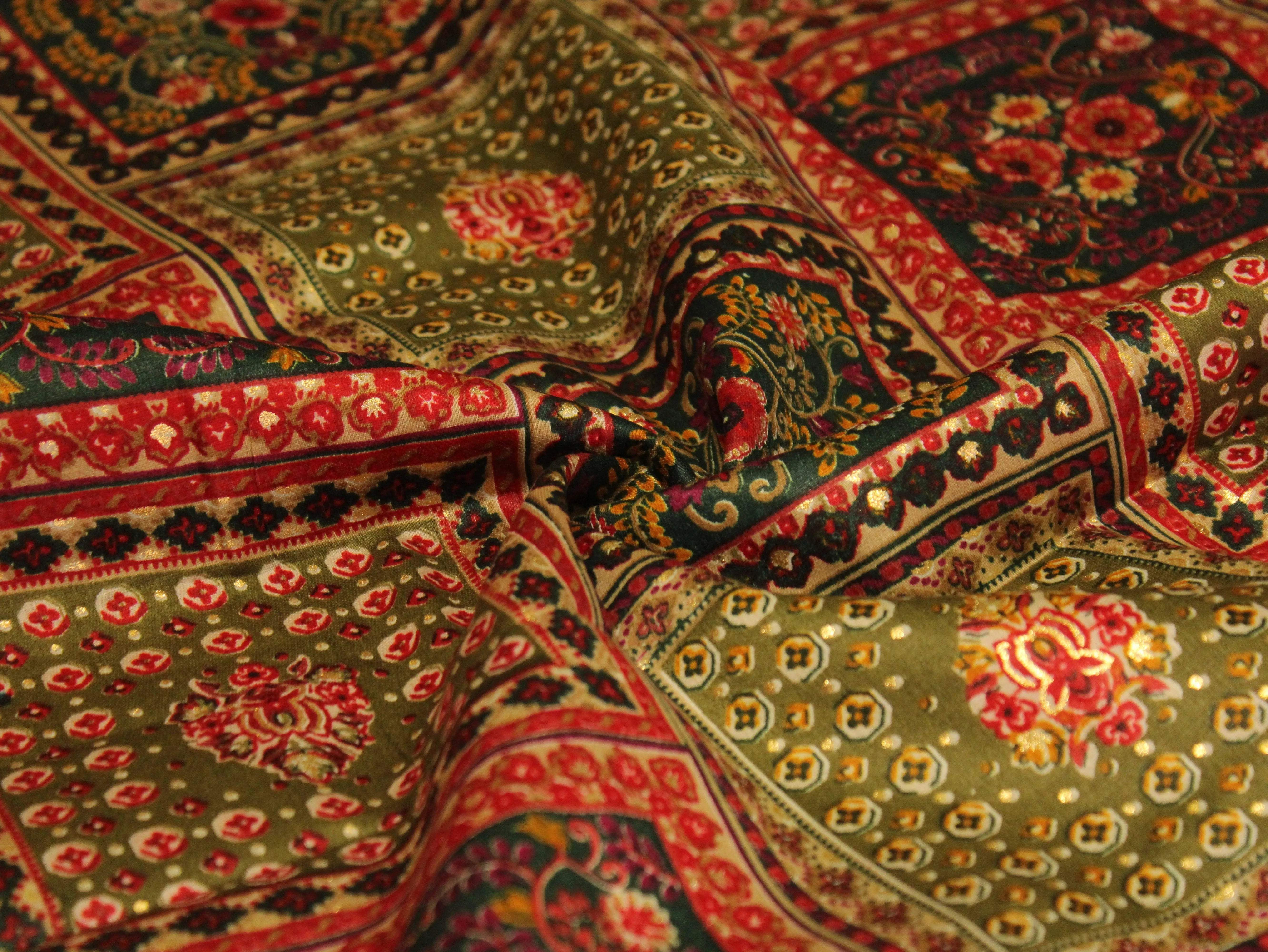 Cotton Satin Foil Print Fabric - Green - M'Foks