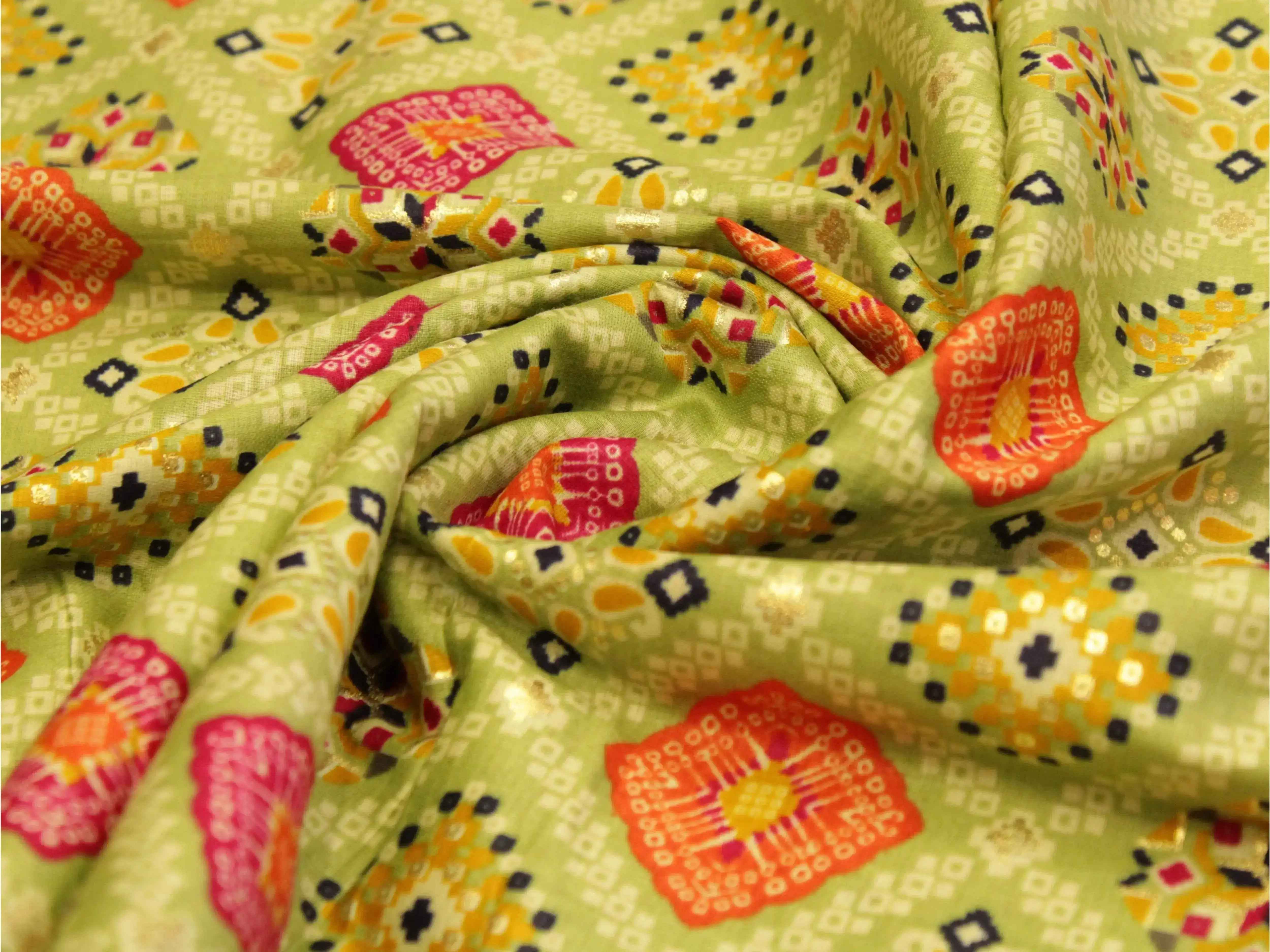 Cotton Satin Patola Foil Print Fabric