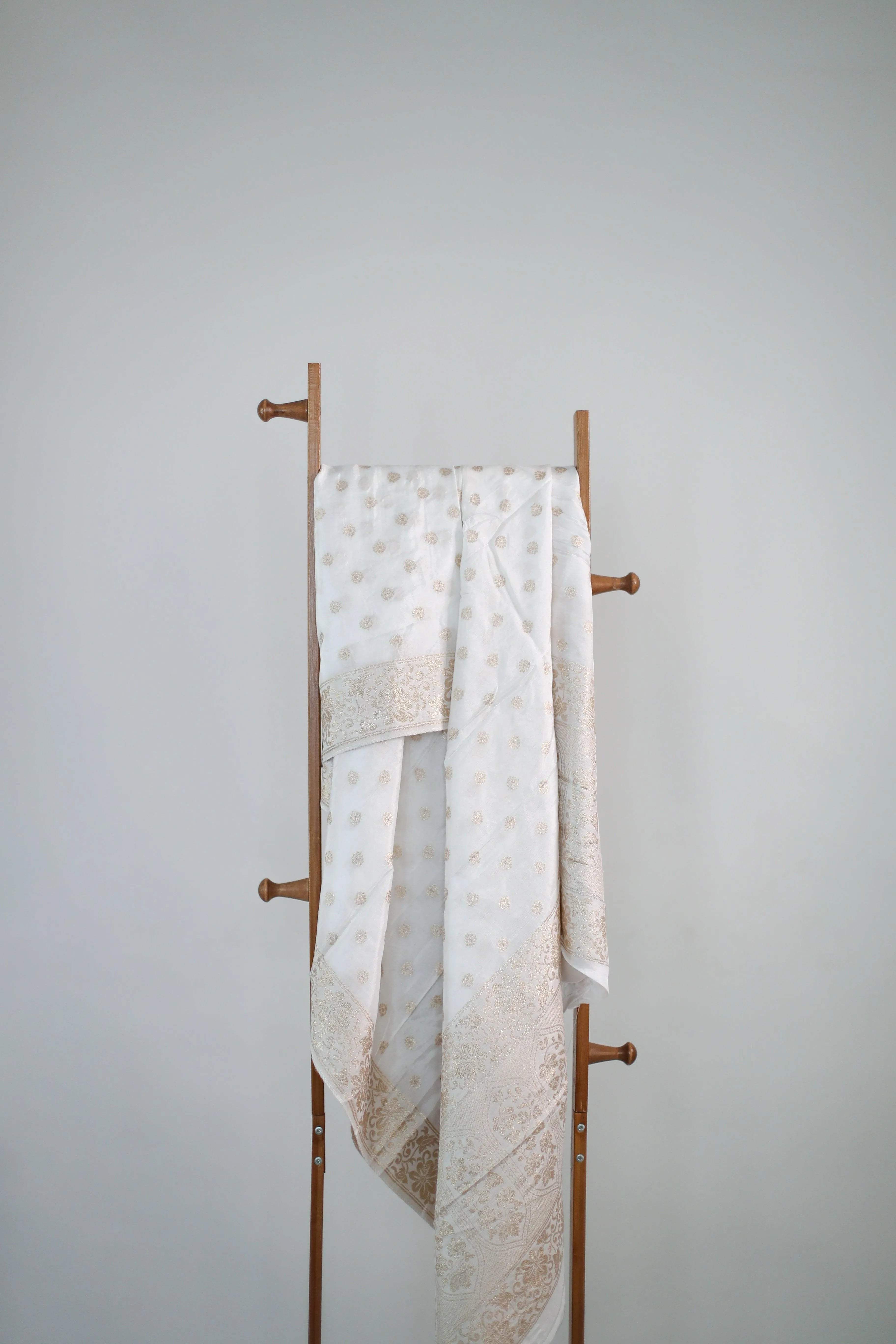 Dola Silk Zari Woven Dupatta/Stole - White Dyeable - M'Foks