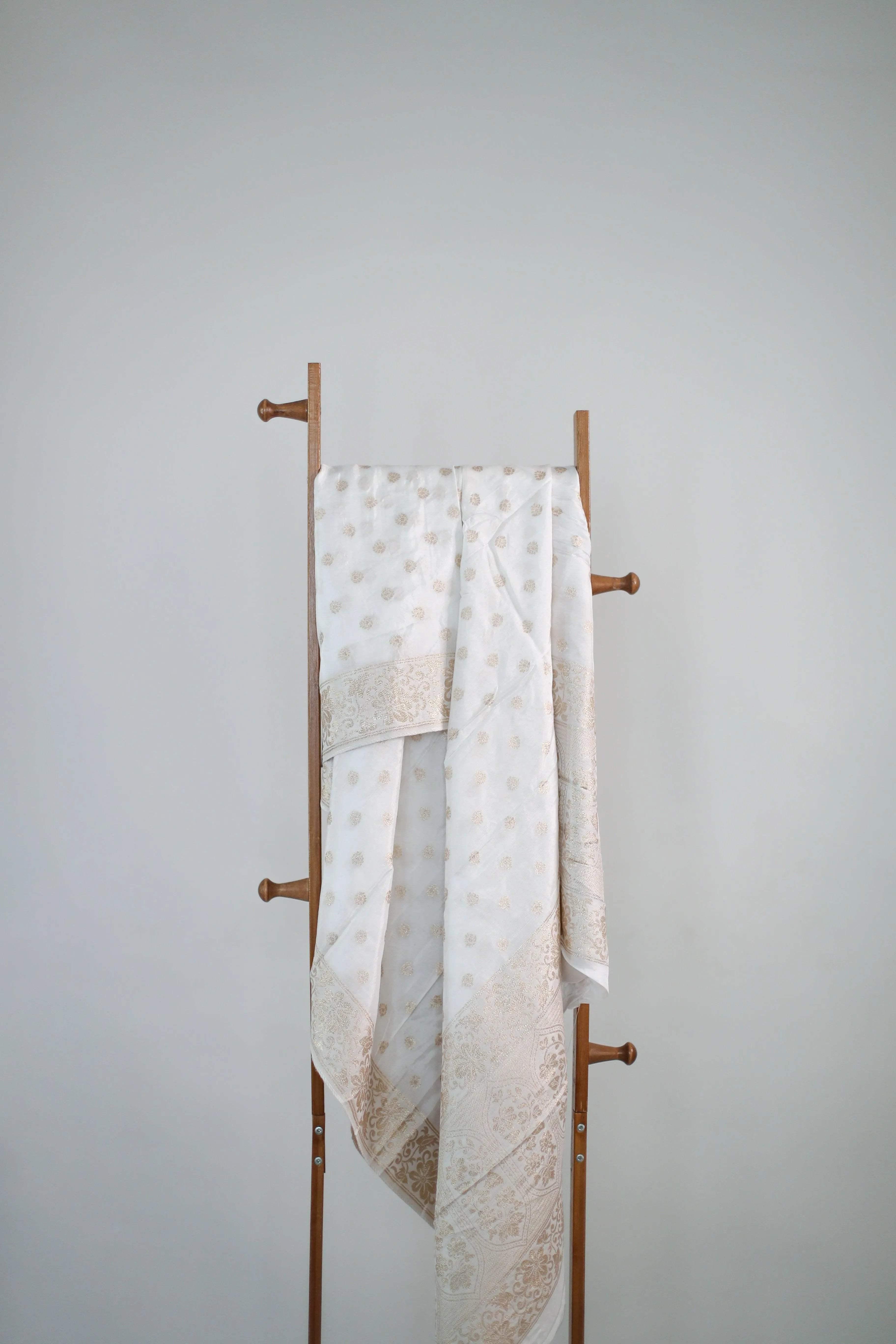 Dola Silk Zari Woven Dupatta/Stole - White Dyeable - M'Foks