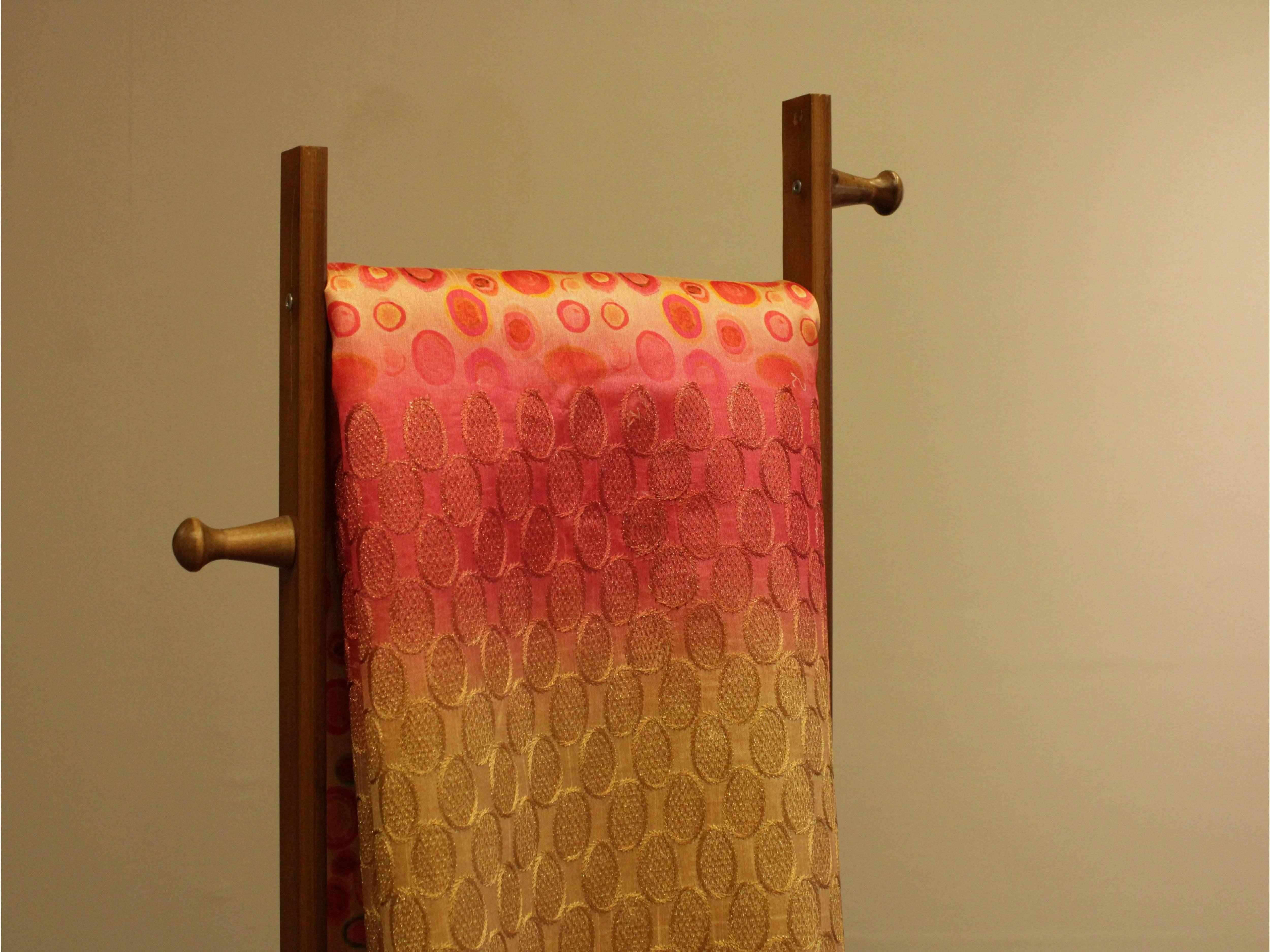 Digital Printed Silk-Texture Fabric with Panel Zari Embroidery