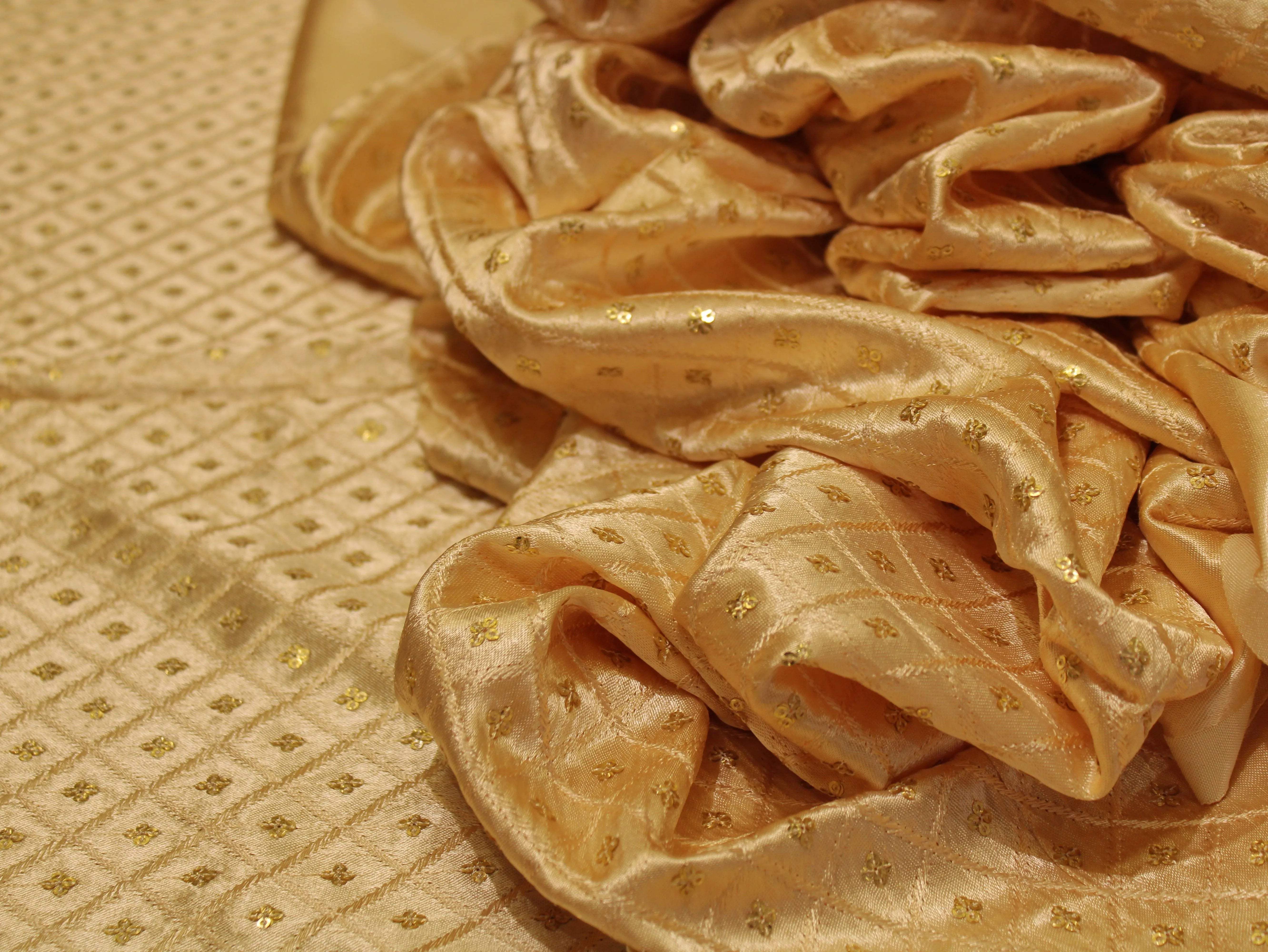 Gaji Silk Sequin Work Fabric - Golden - M'Foks