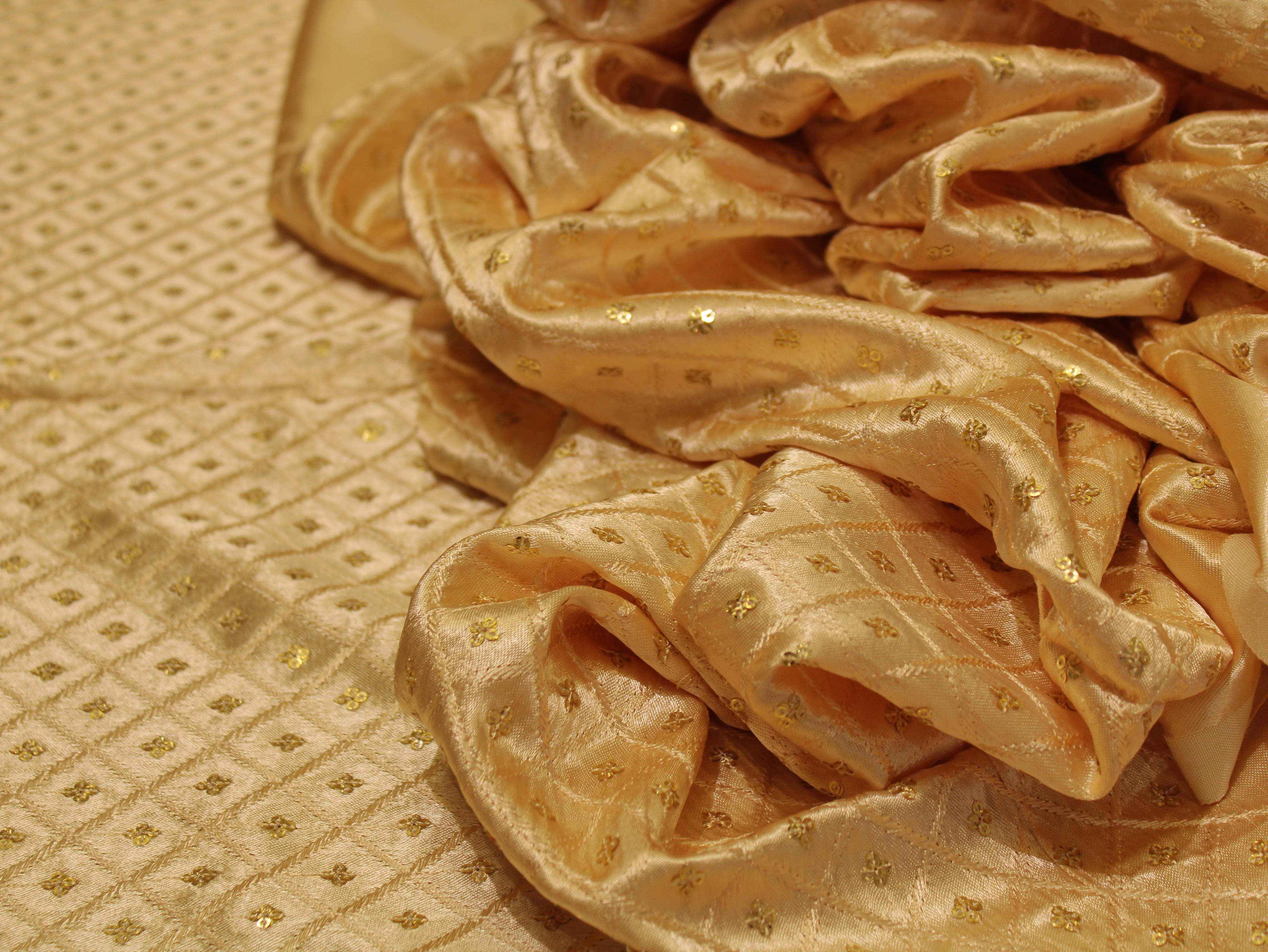 Gaji Silk Sequin Work Fabric - Golden