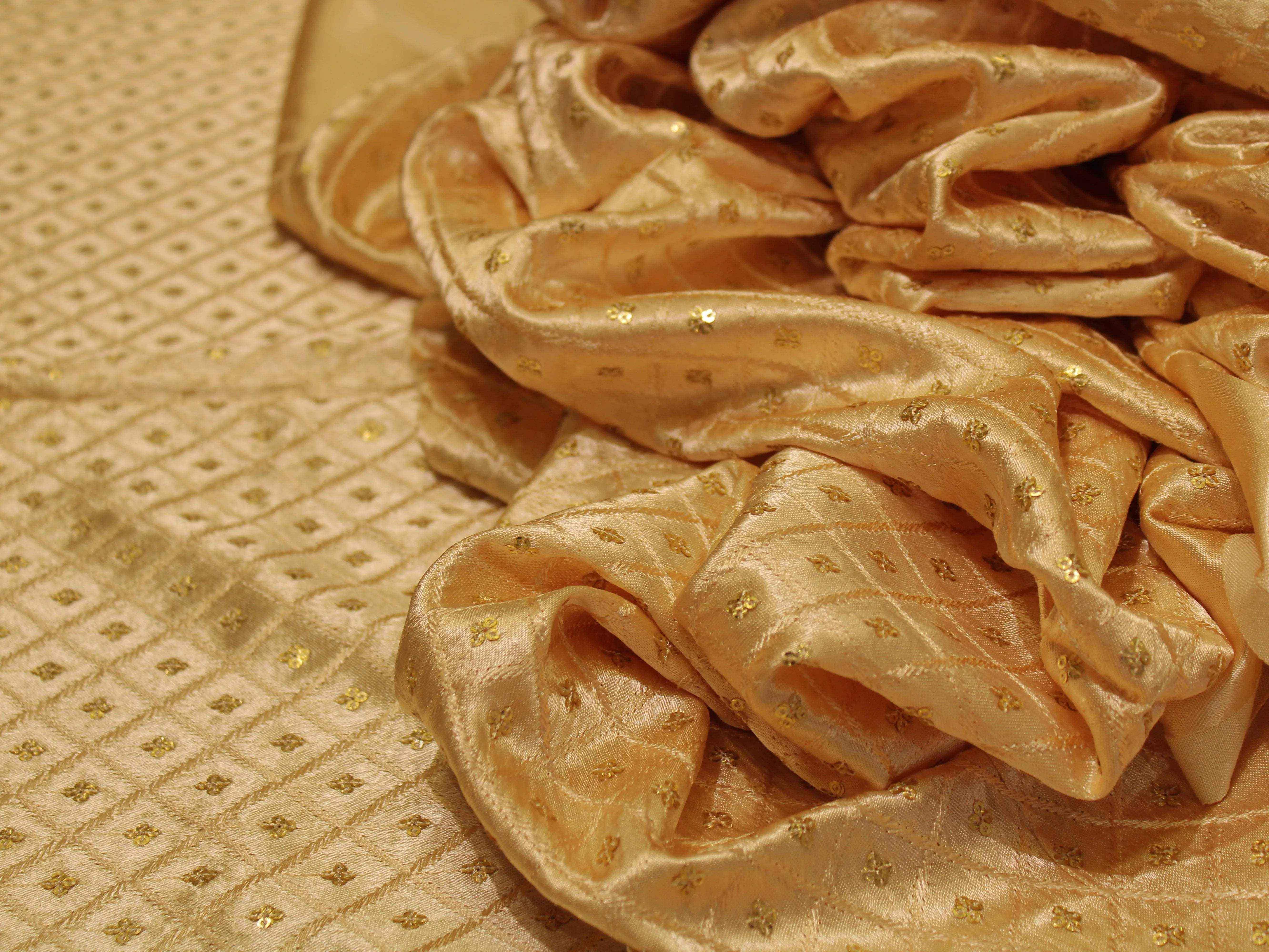 Gaji Silk Sequin Work Fabric - Golden