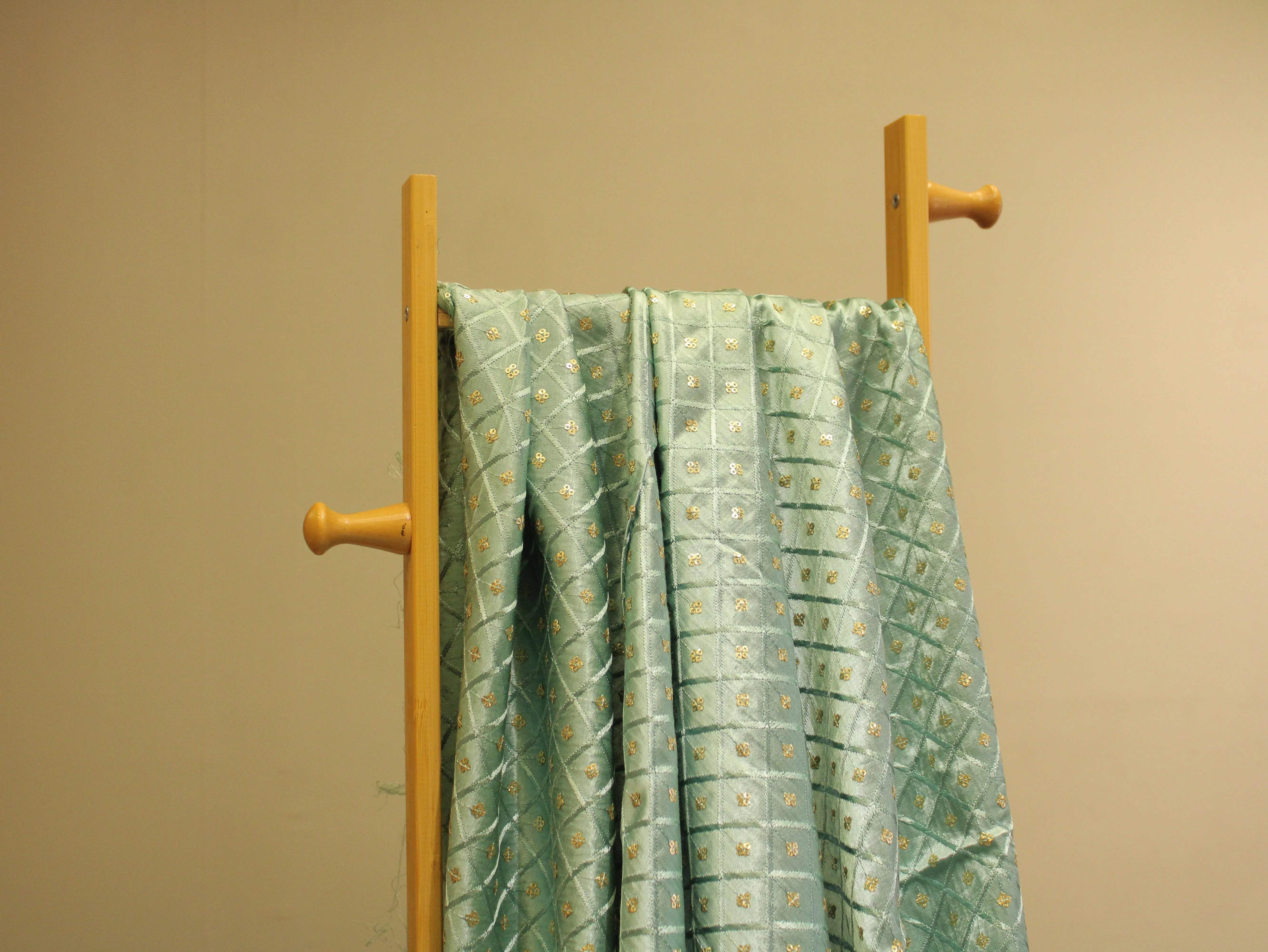Gaji Silk Sequin Work Fabric - Pastel Blue - M'Foks