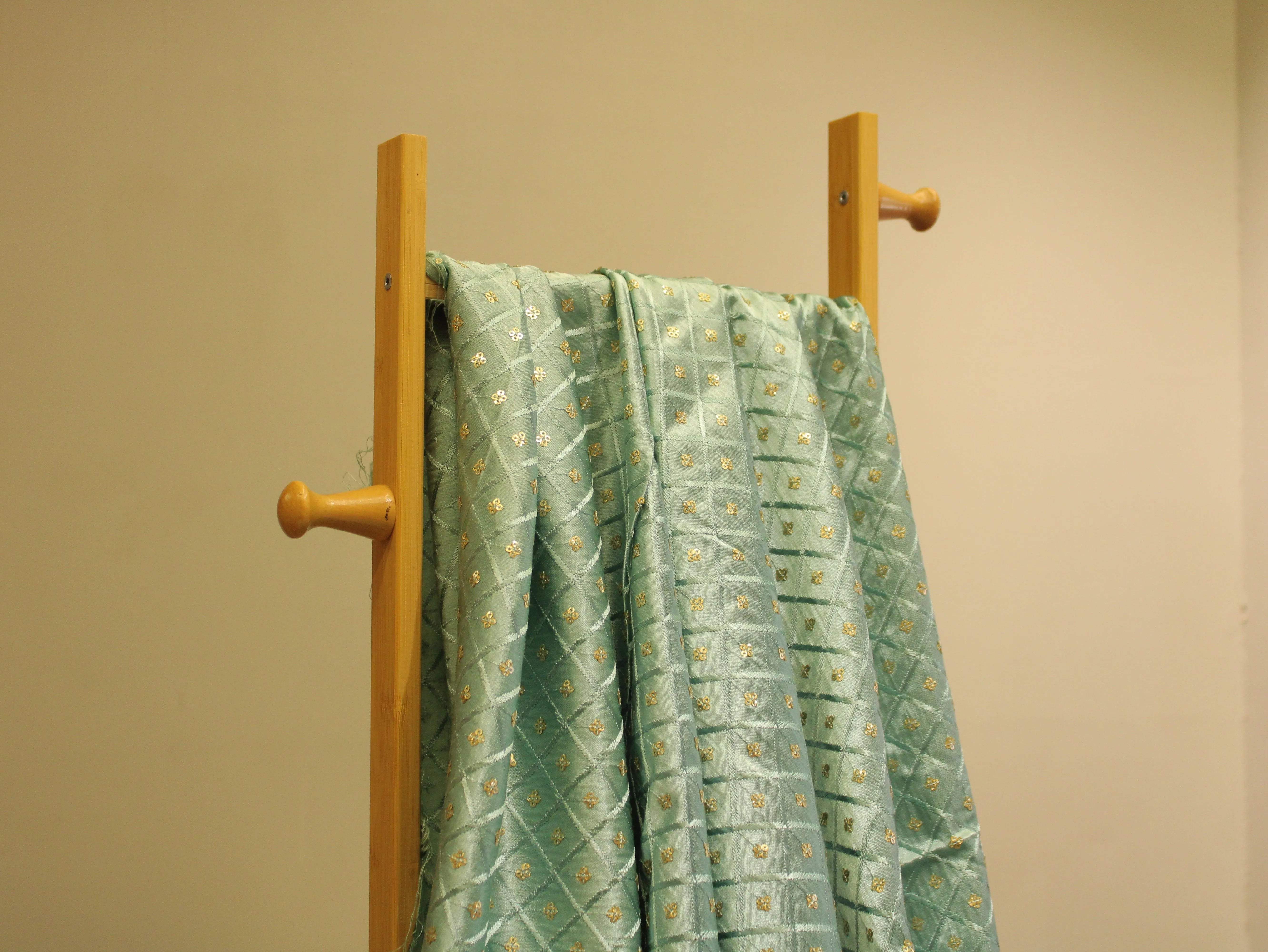 Gaji Silk Sequin Work Fabric - Pastel Blue - M'Foks