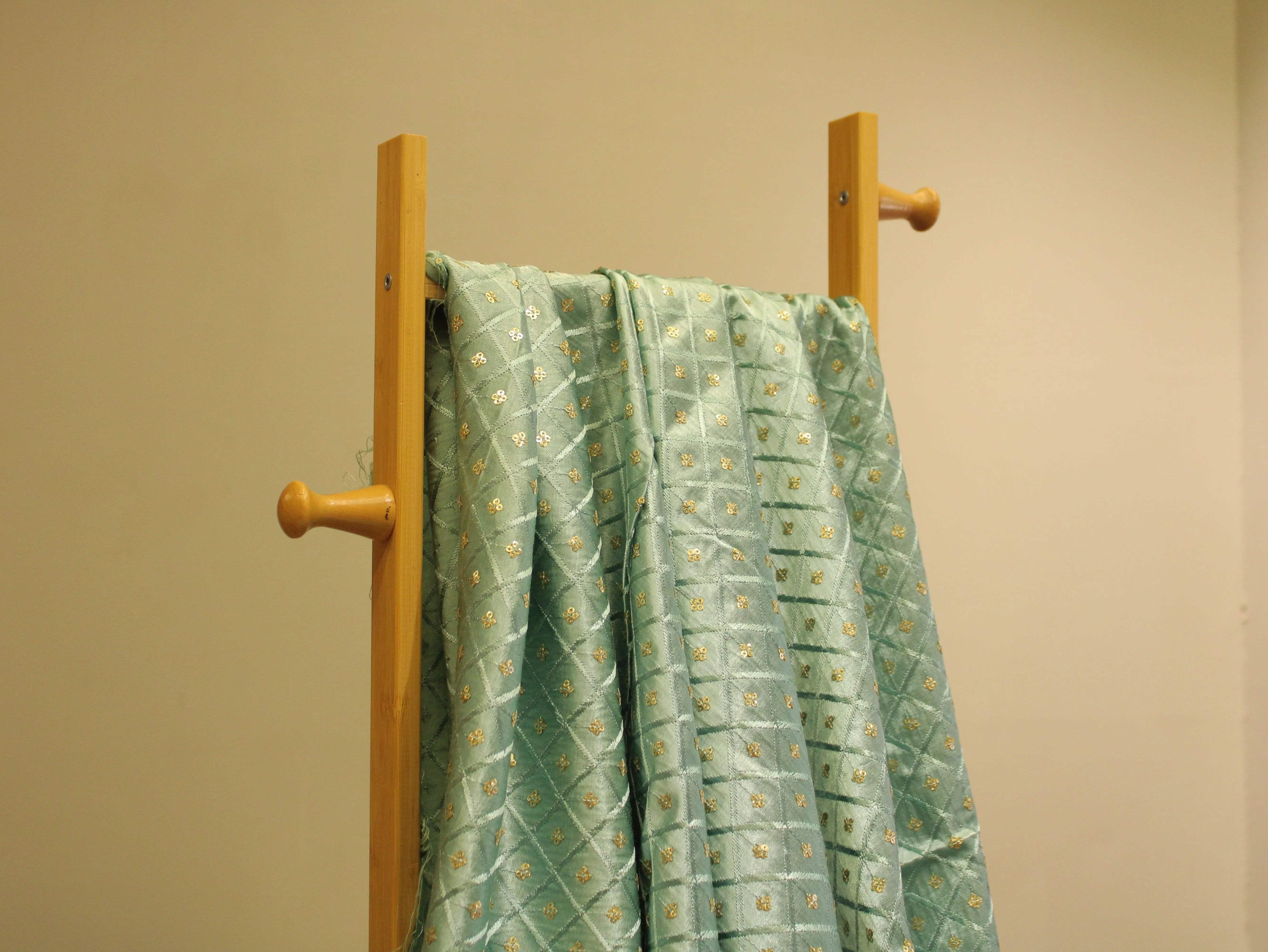 Gaji Silk Sequin Work Fabric - Pastel Blue - M'Foks