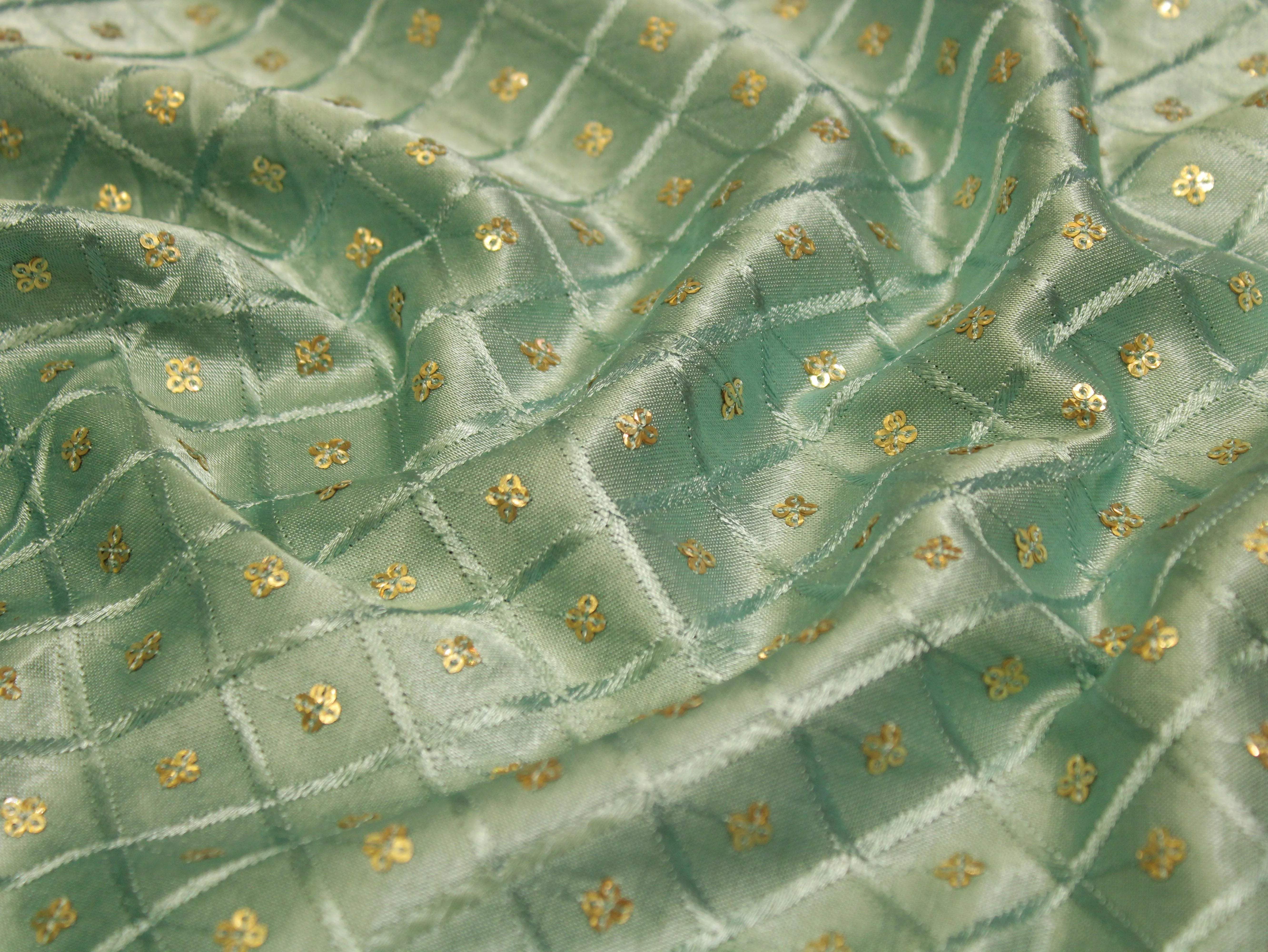 Gaji Silk Sequin Work Fabric - Pastel Blue - M'Foks