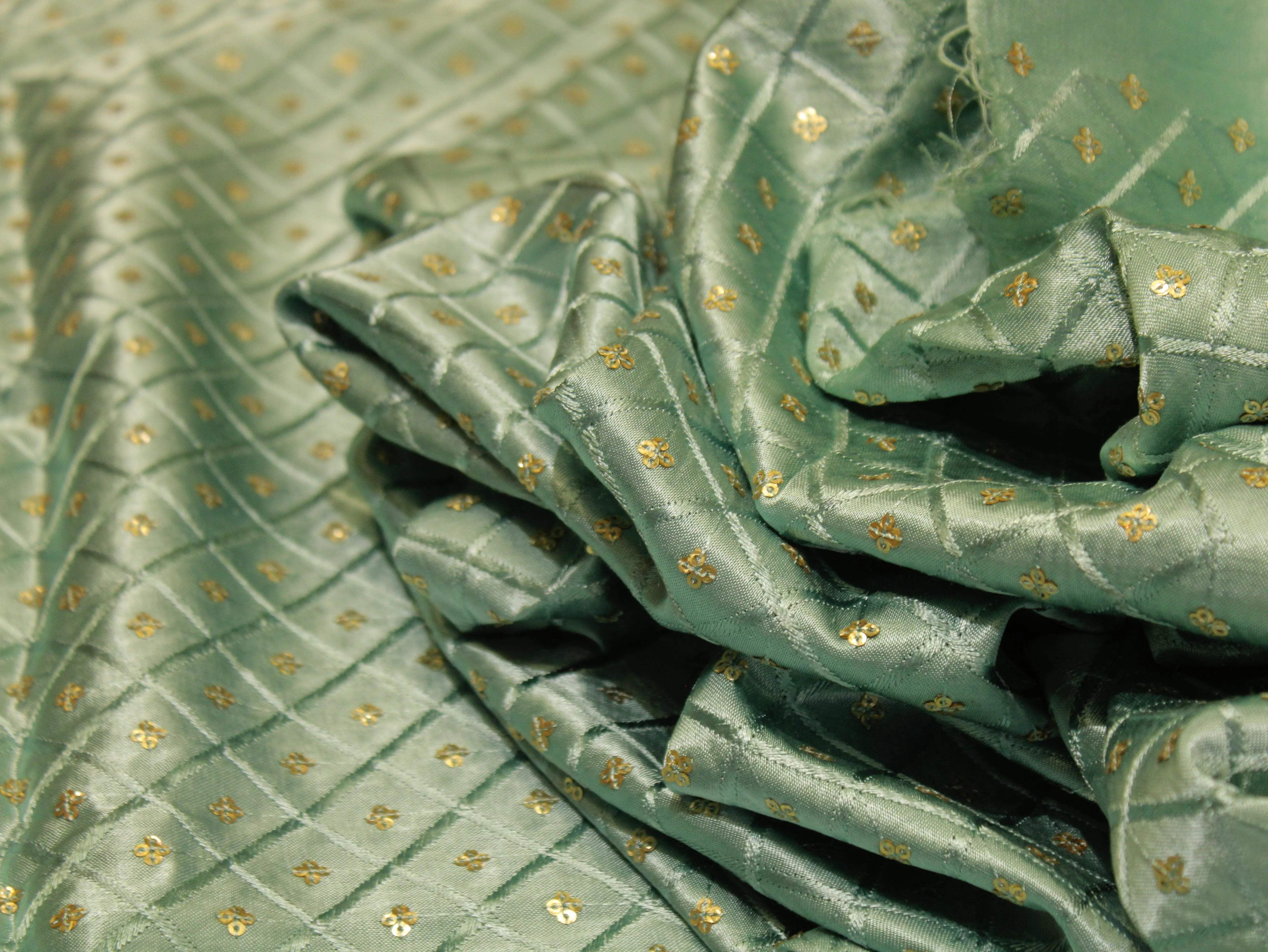 Gaji Silk Sequin Work Fabric - Pastel Blue - M'Foks
