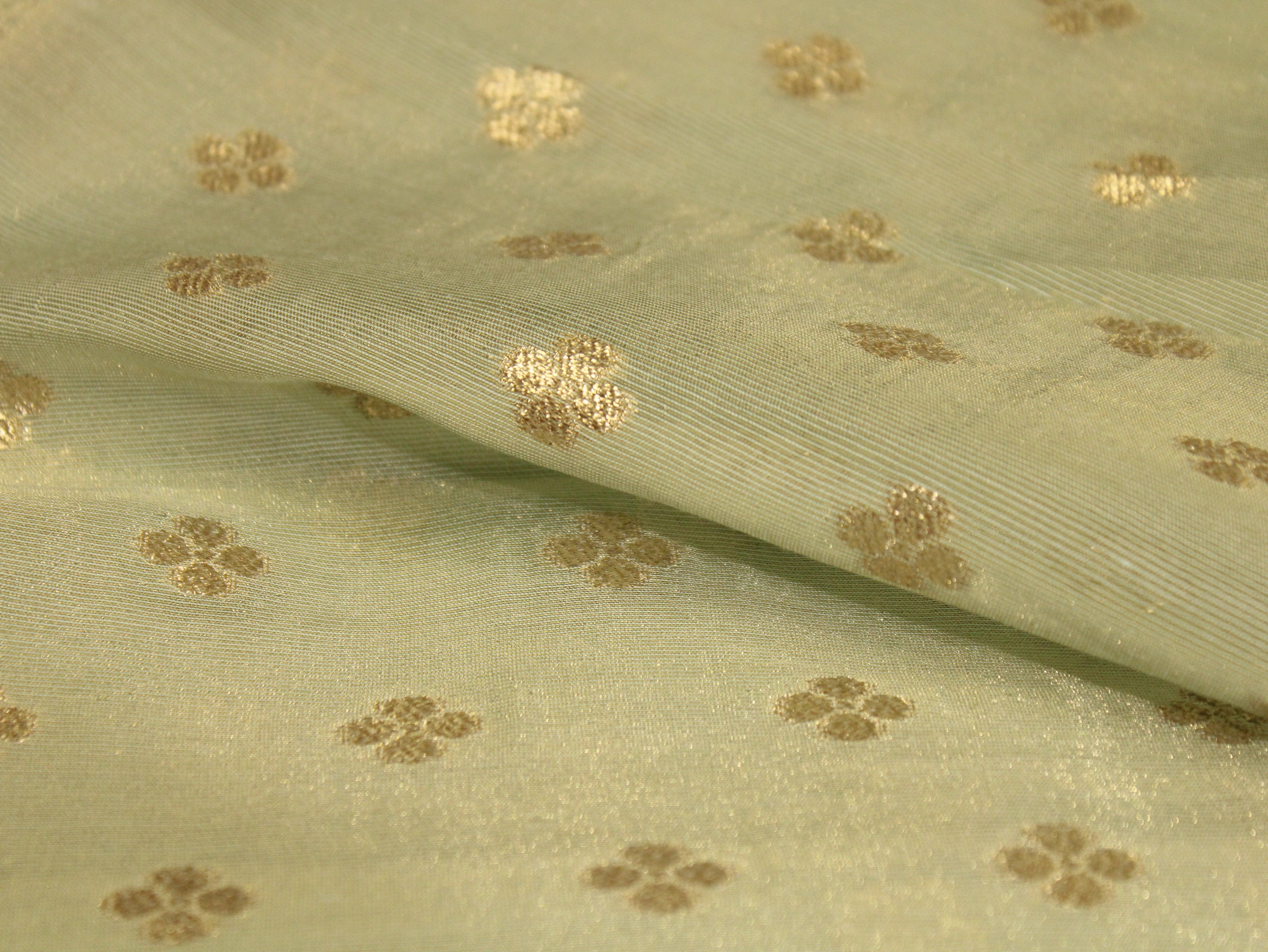 Ivory Elegance: Premium Banarasi Buti Tissue Fabric - Ice Blue - M'Foks