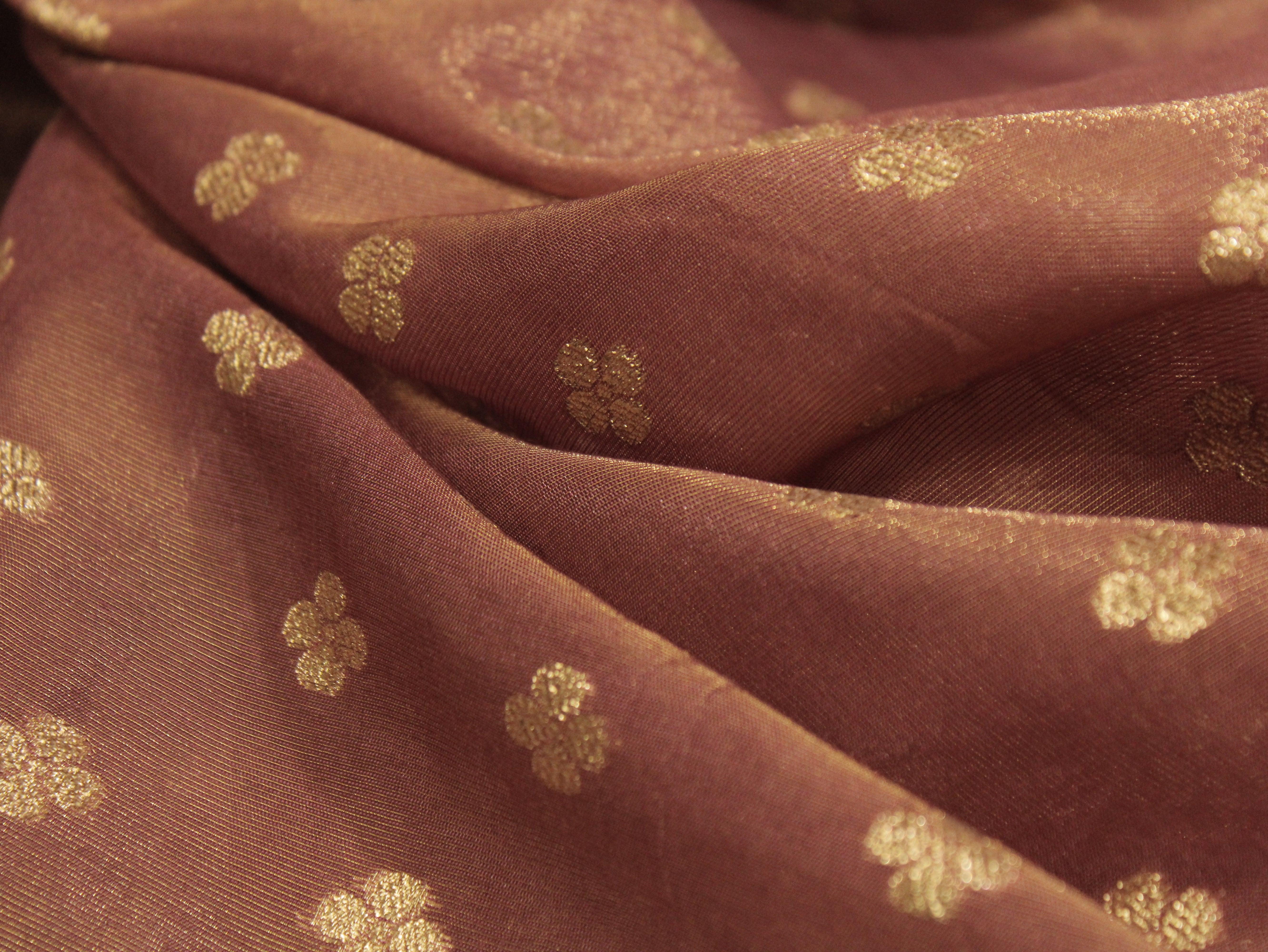 Ivory Elegance: Premium Banarasi Buti Tissue Fabric - Onion - M'Foks
