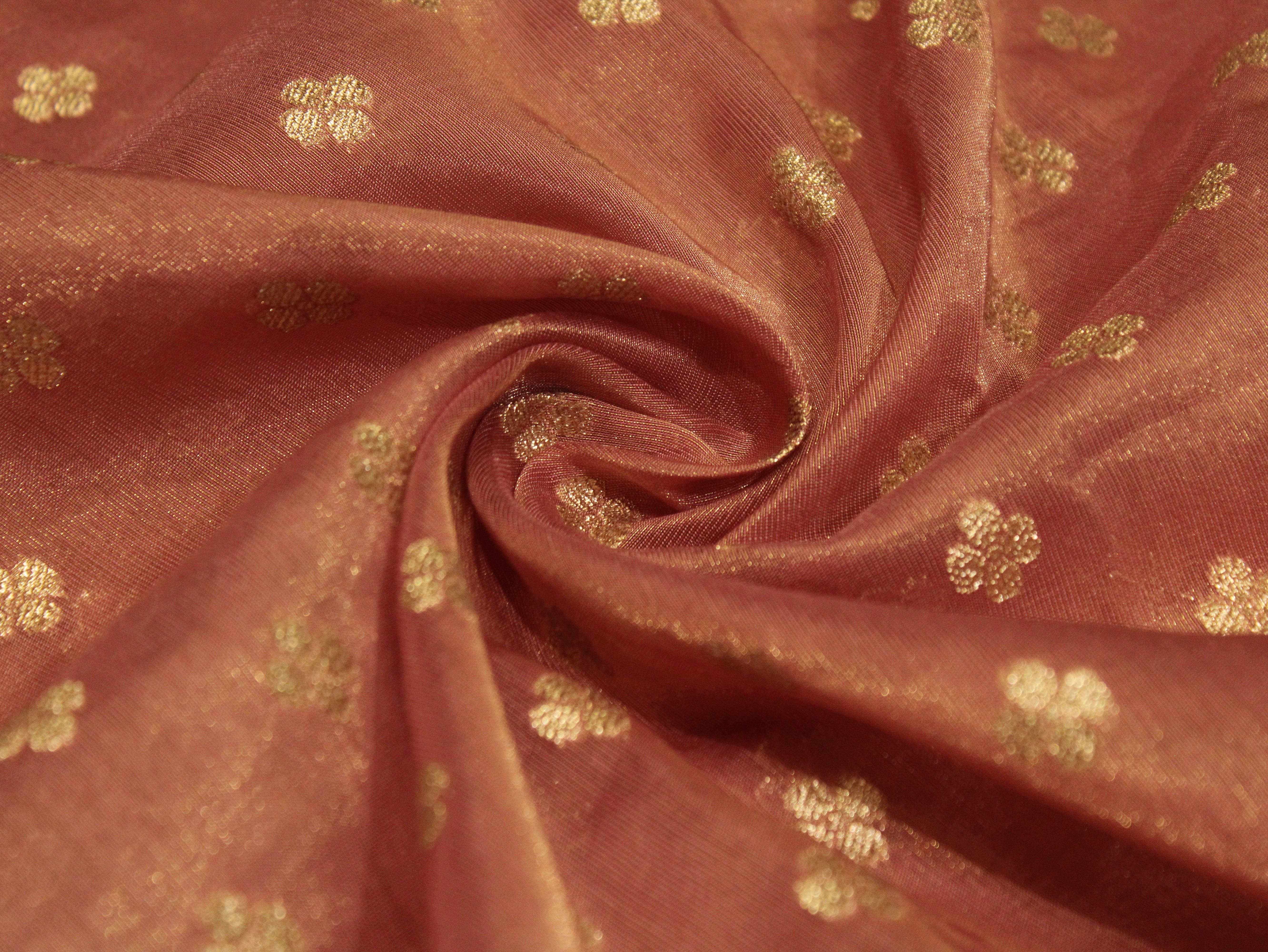 Ivory Elegance: Premium Banarasi Buti Tissue Fabric - Peach - M'Foks