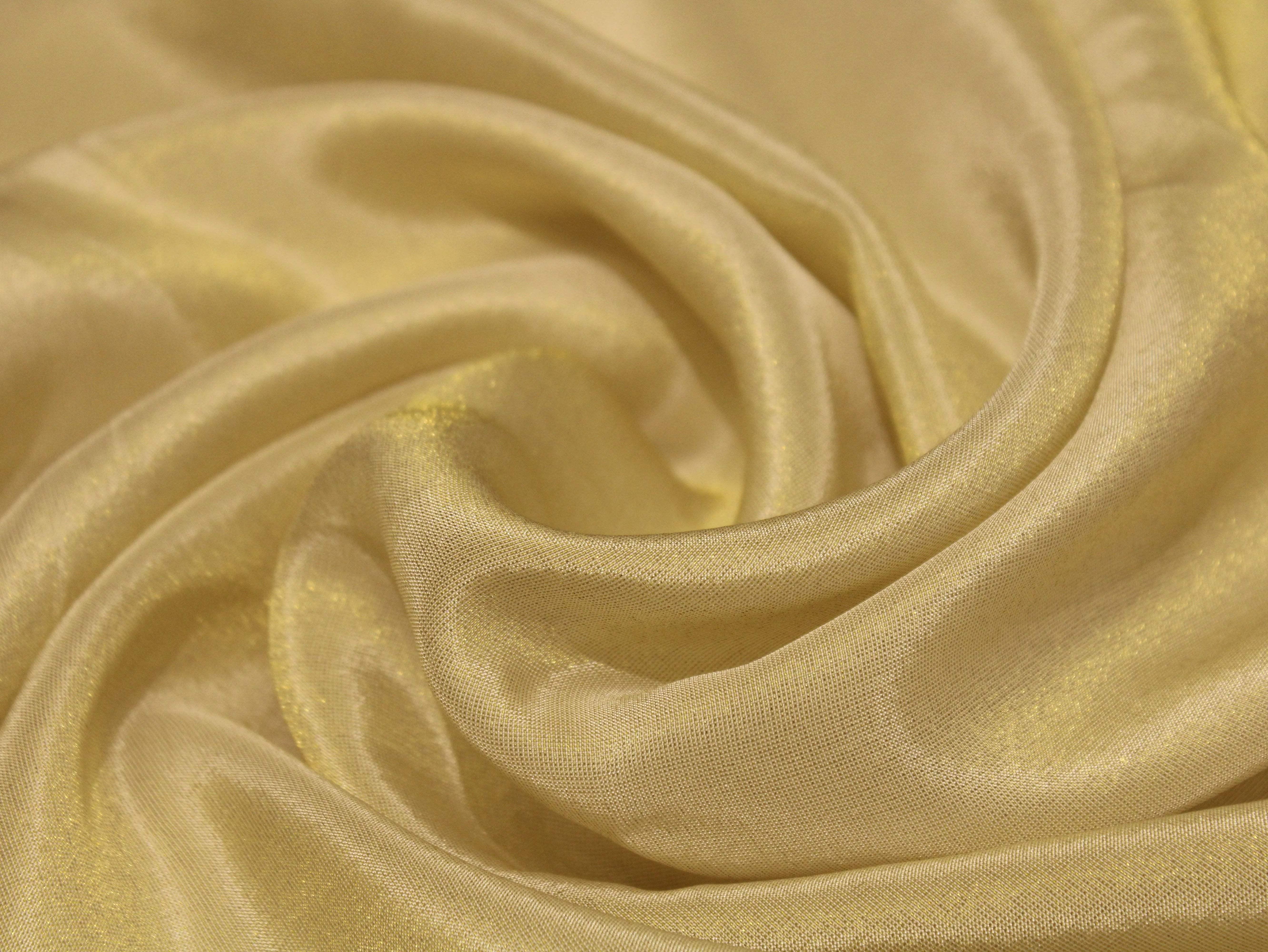 Ivory Elegance: Premium Banarasi Tissue Silk Fabric - Golden - M'Foks