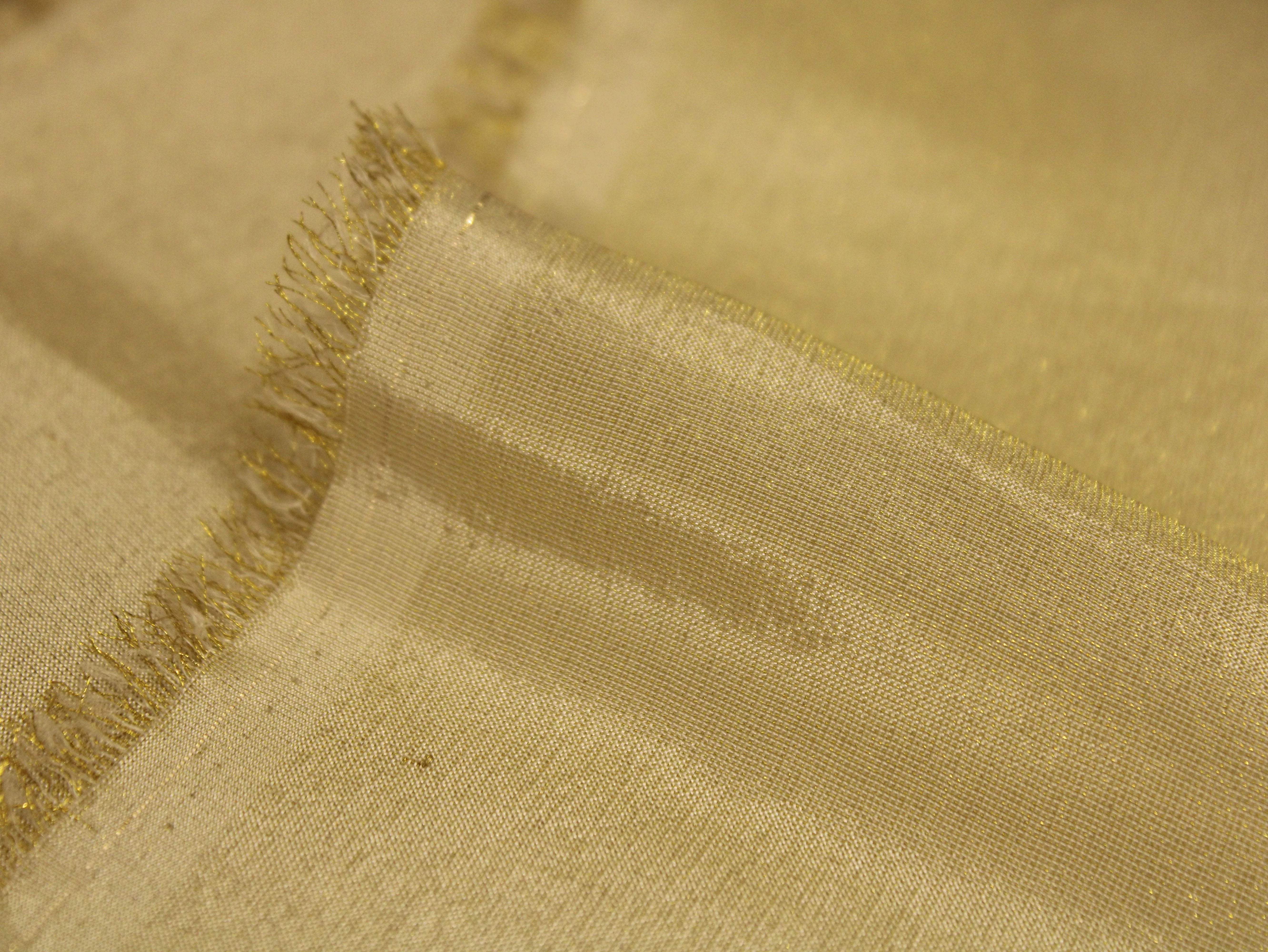 Ivory Elegance: Premium Banarasi Tissue Silk Fabric - Golden - M'Foks