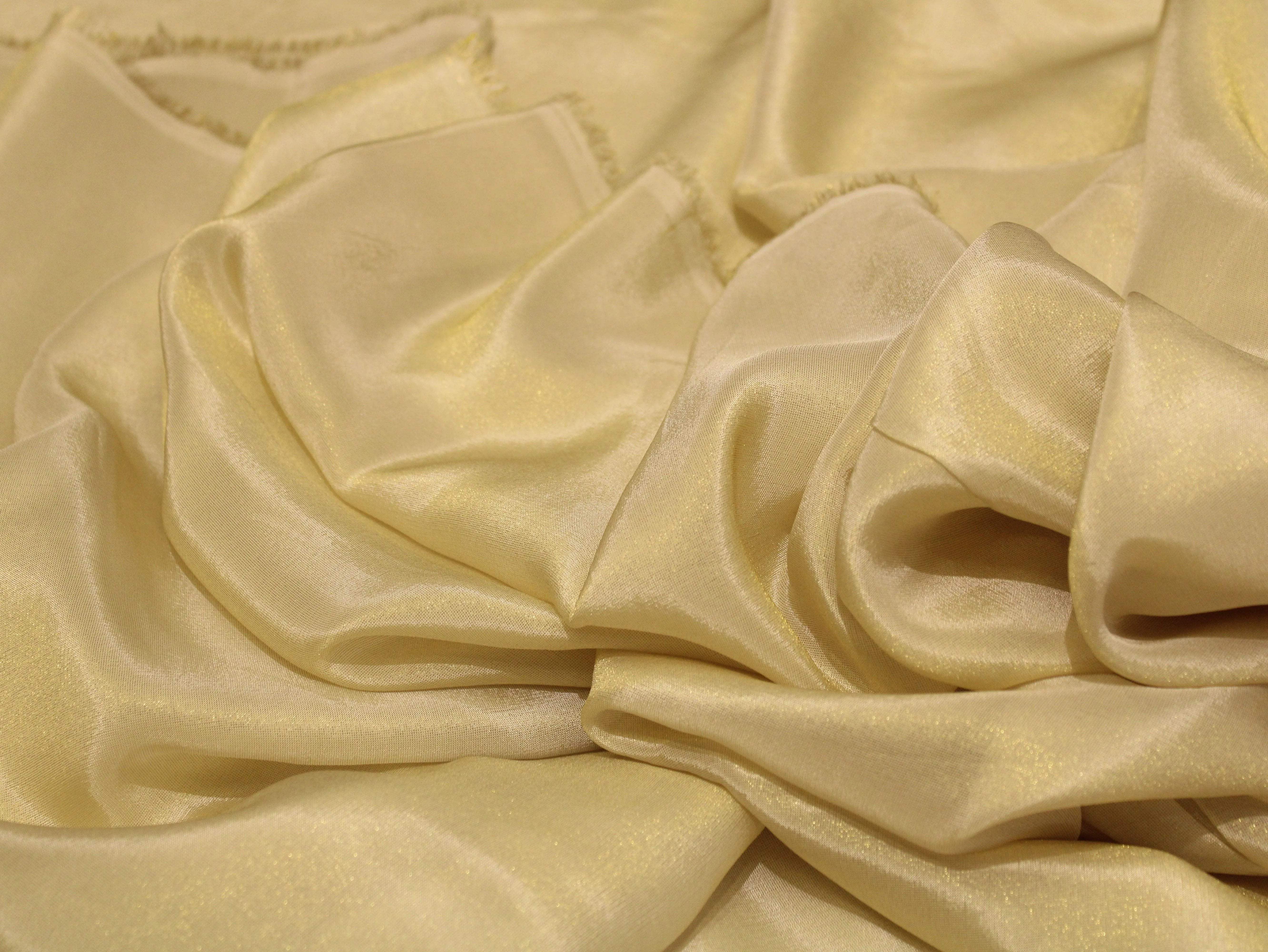 Ivory Elegance: Premium Banarasi Tissue Silk Fabric - Golden - M'Foks