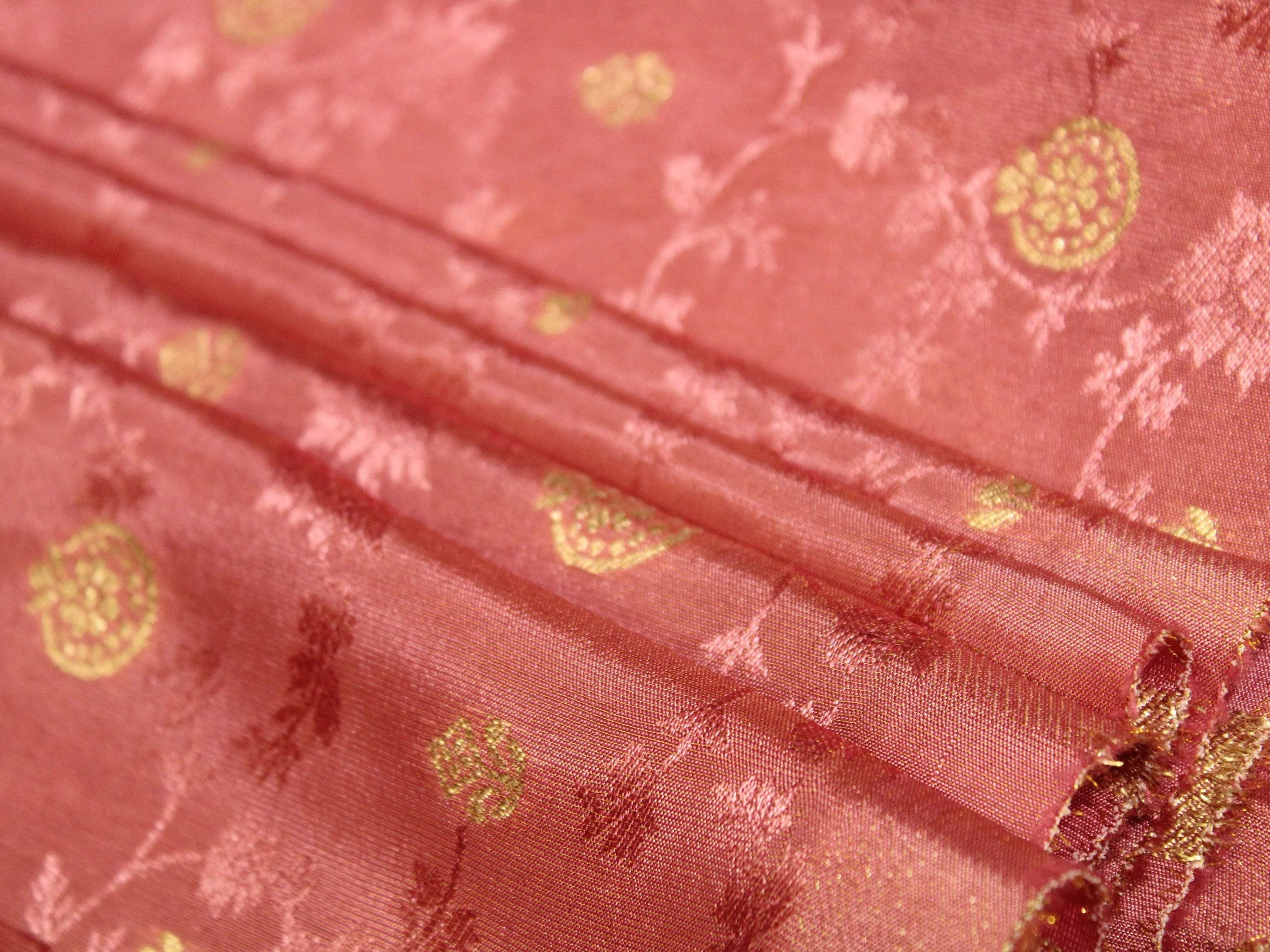 Ivory Elegance: Premium Banarasi Tissue Silk Fabric - Onion - M'Foks