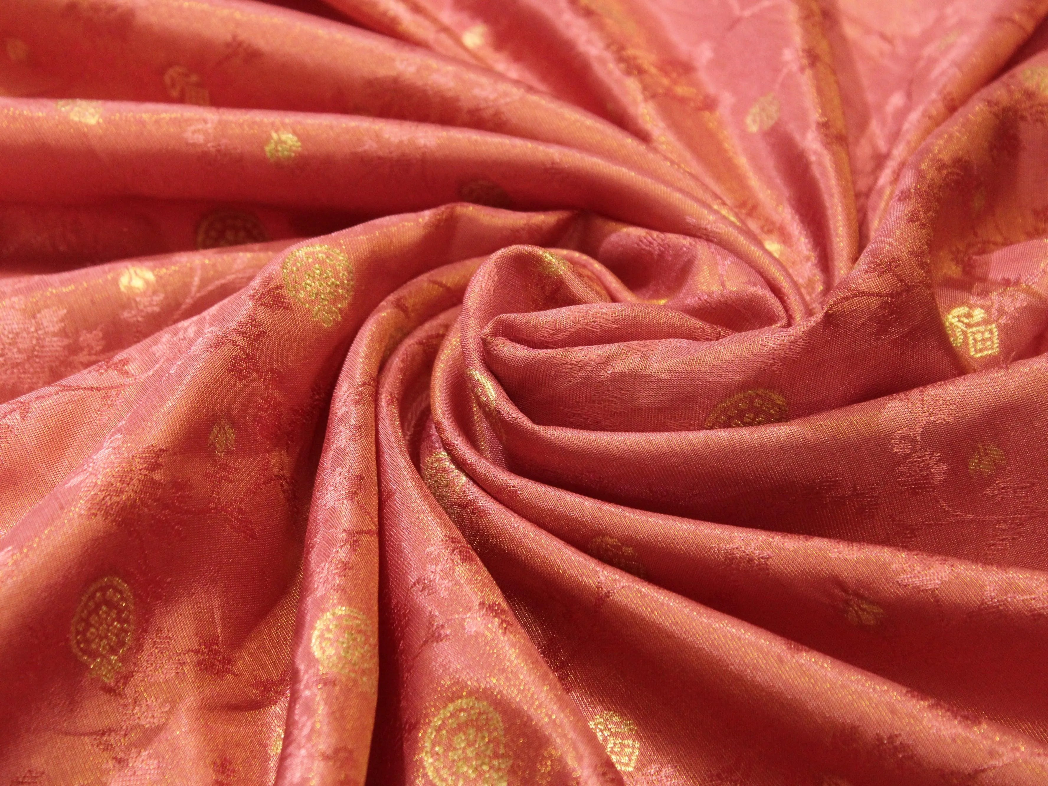 Ivory Elegance: Premium Banarasi Tissue Silk Fabric - Onion - M'Foks