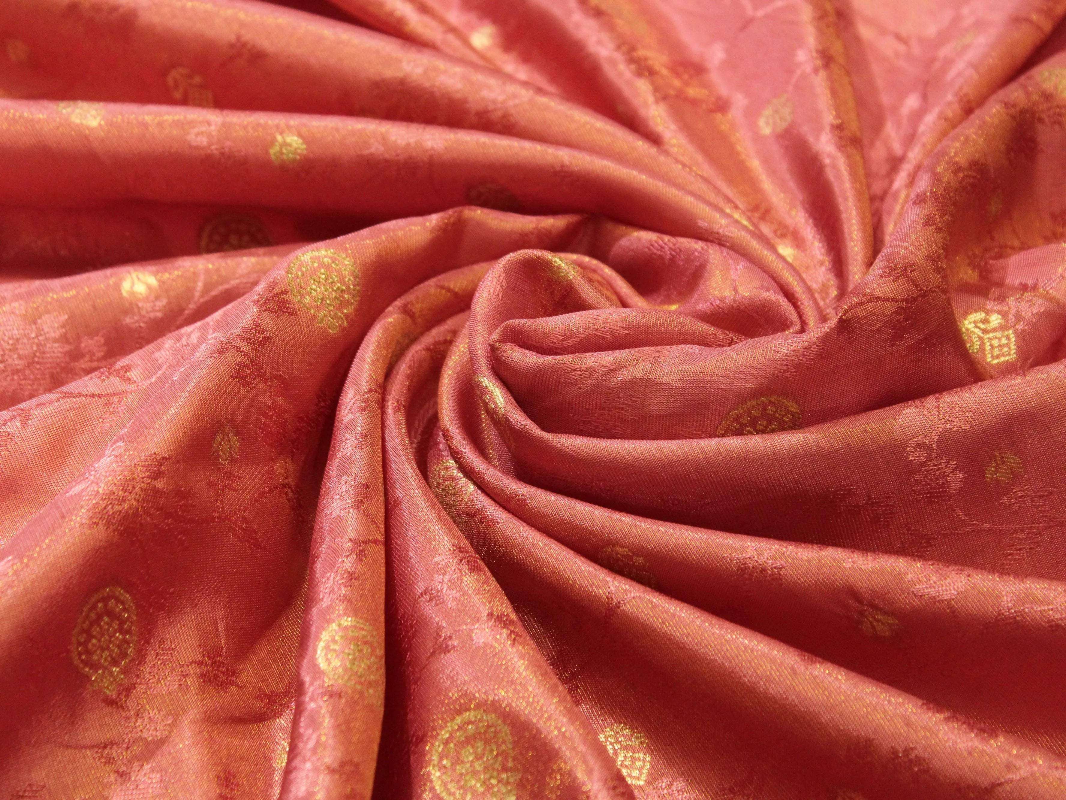 Ivory Elegance: Premium Banarasi Tissue Silk Fabric - Onion - M'Foks