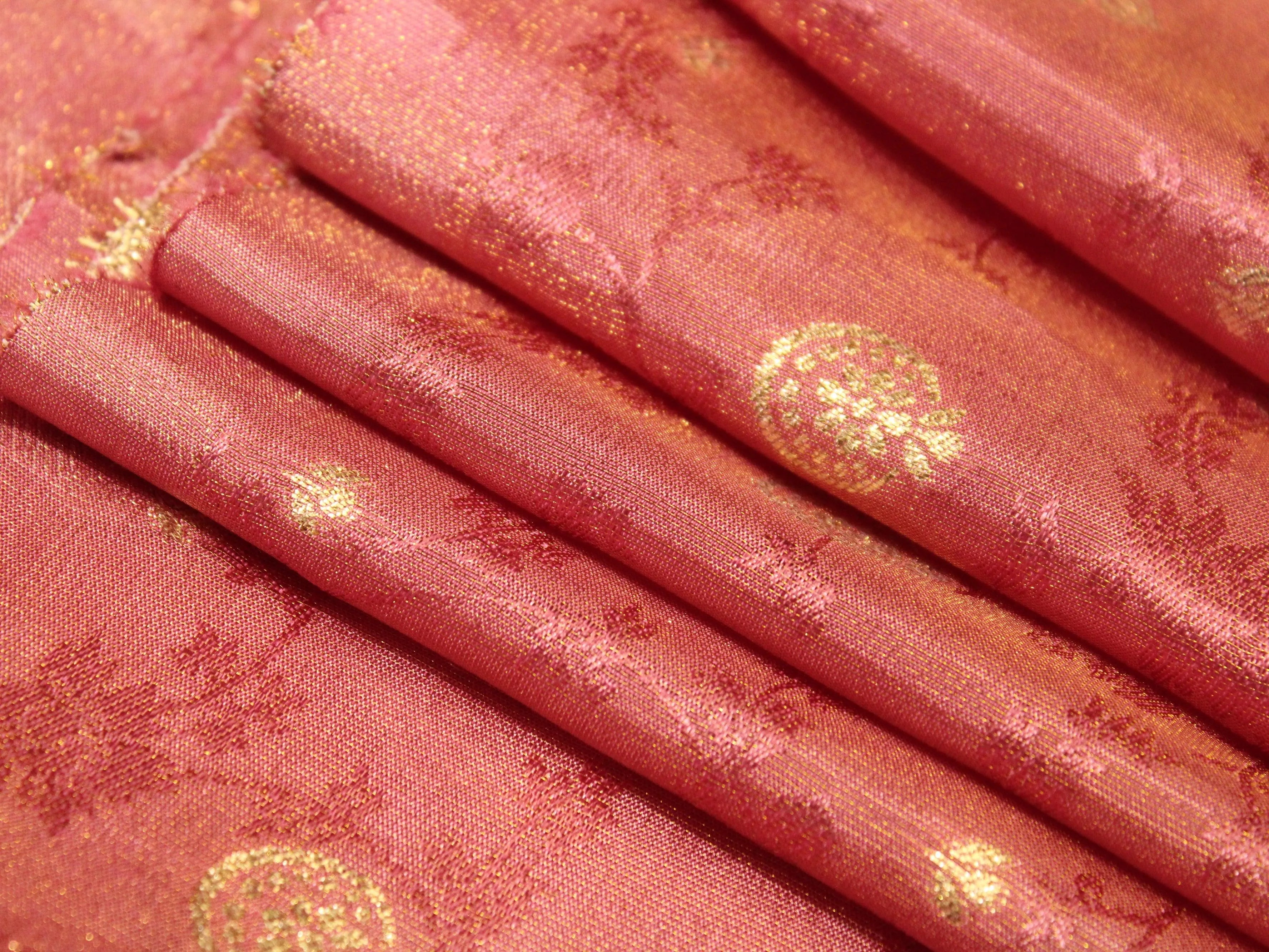 Ivory Elegance: Premium Banarasi Tissue Silk Fabric - Onion - M'Foks