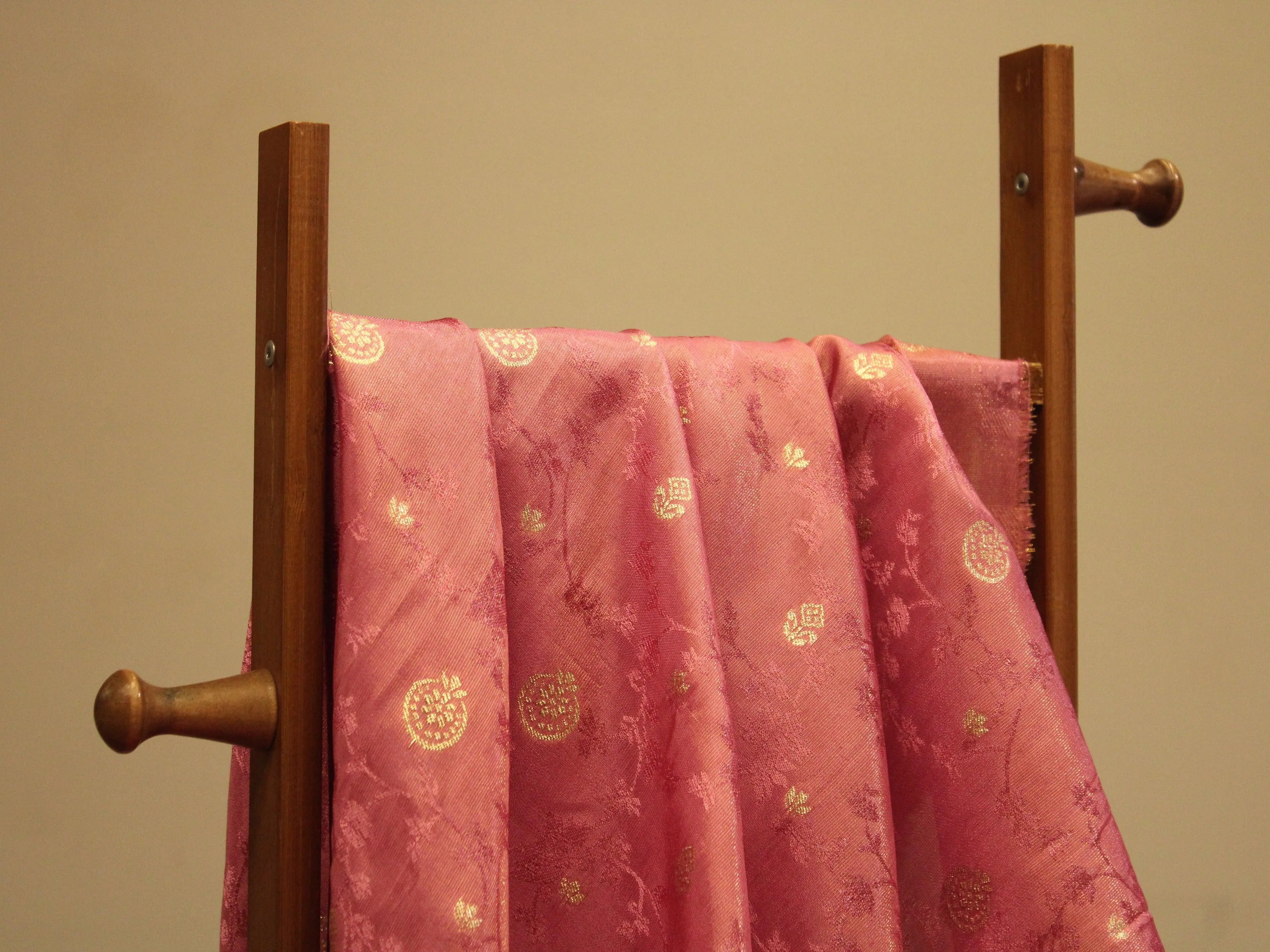 Ivory Elegance: Premium Banarasi Tissue Silk Fabric - Onion - M'Foks