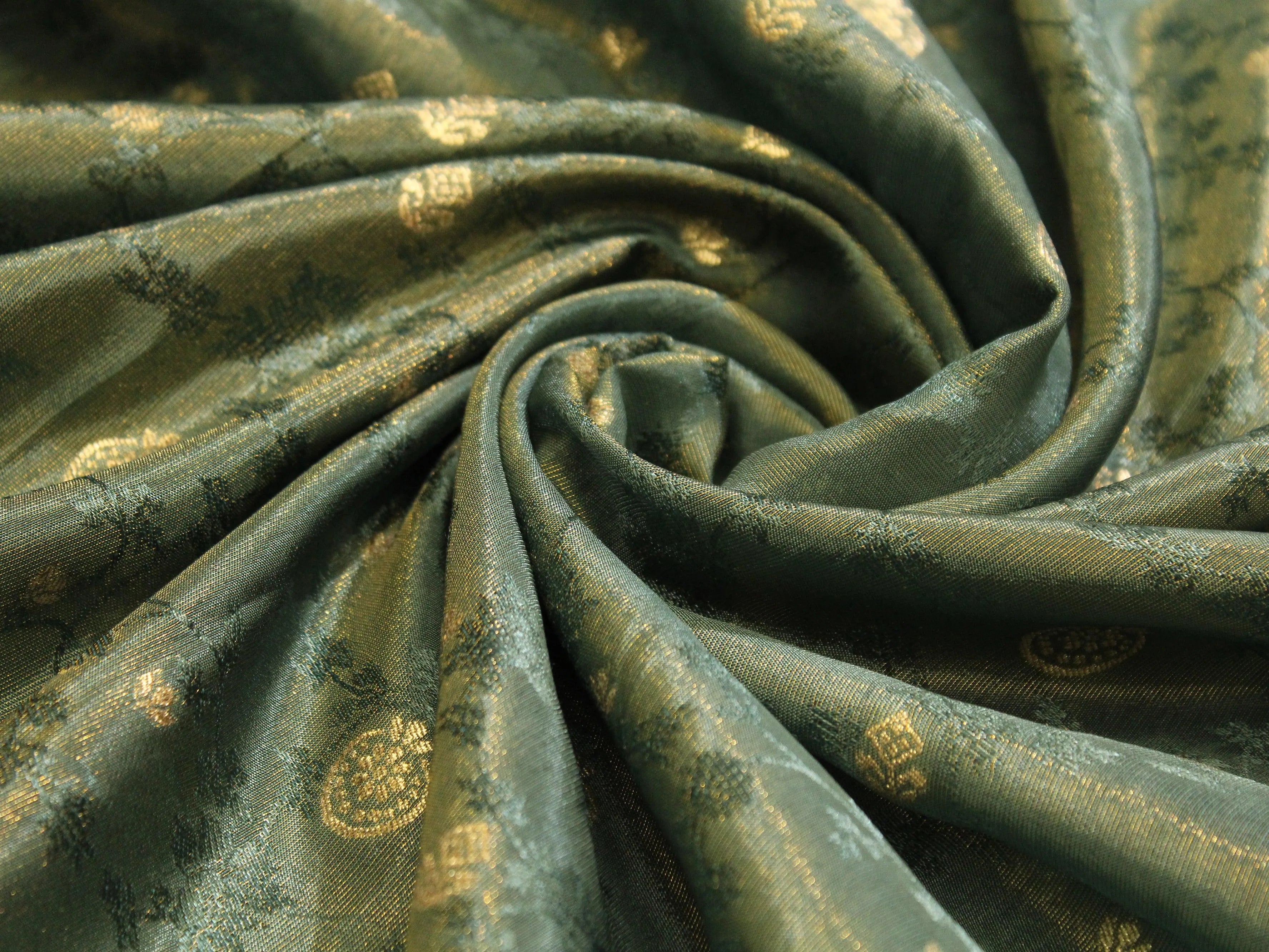 Ivory Elegance: Premium Banarasi Tissue Silk Fabric - Pastel Blue - M'Foks