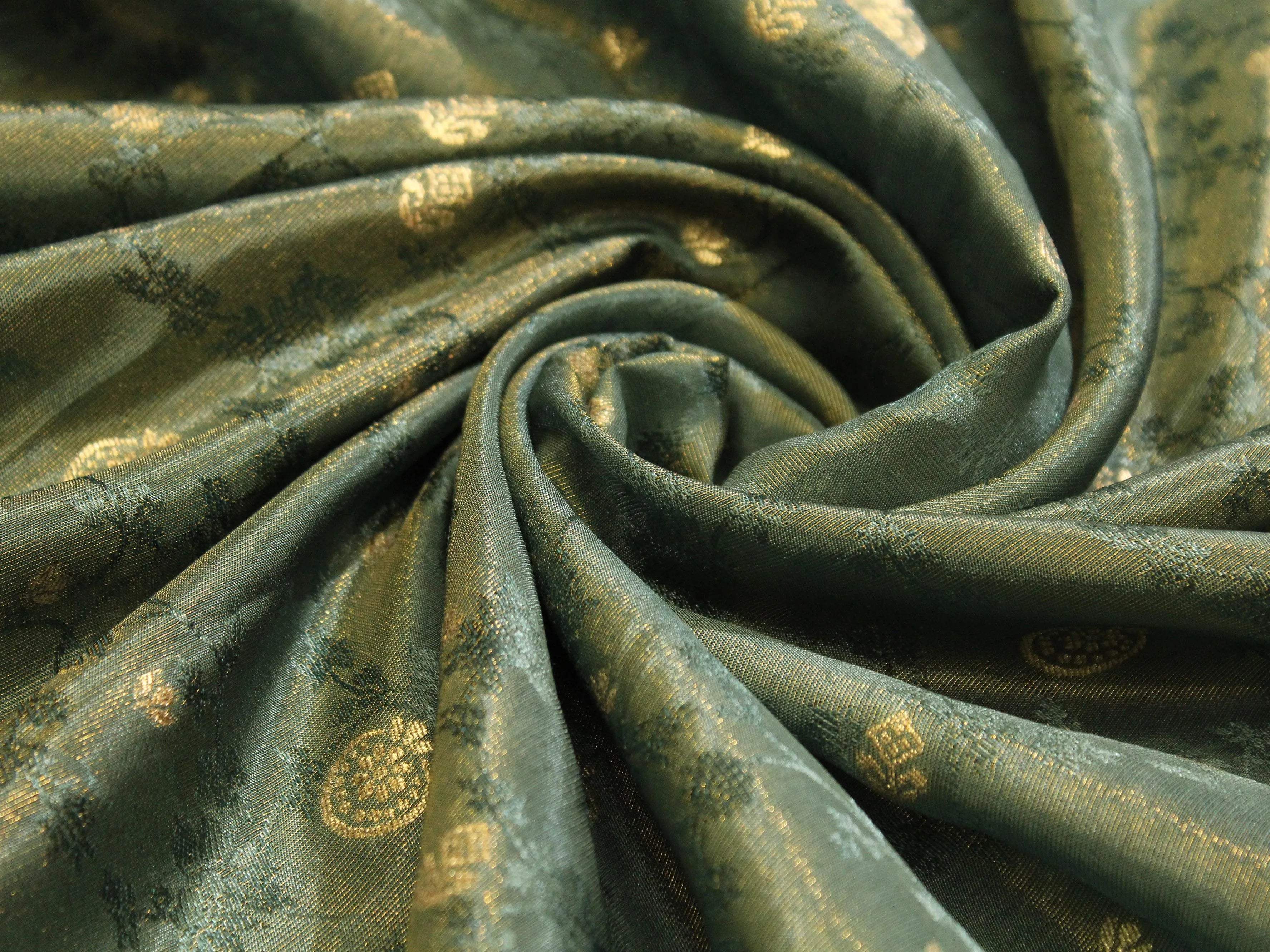 Ivory Elegance: Premium Banarasi Tissue Silk Fabric - Pastel Blue - M'Foks