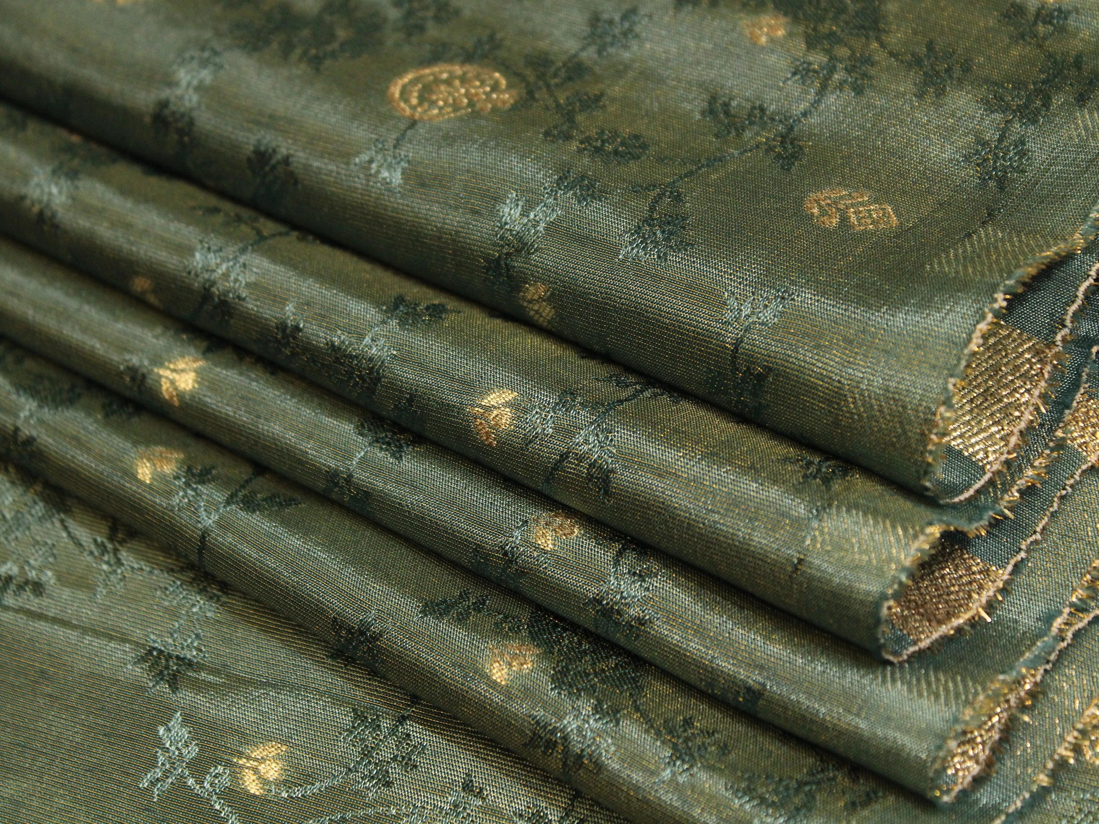 Ivory Elegance: Premium Banarasi Tissue Silk Fabric - Pastel Blue - M'Foks