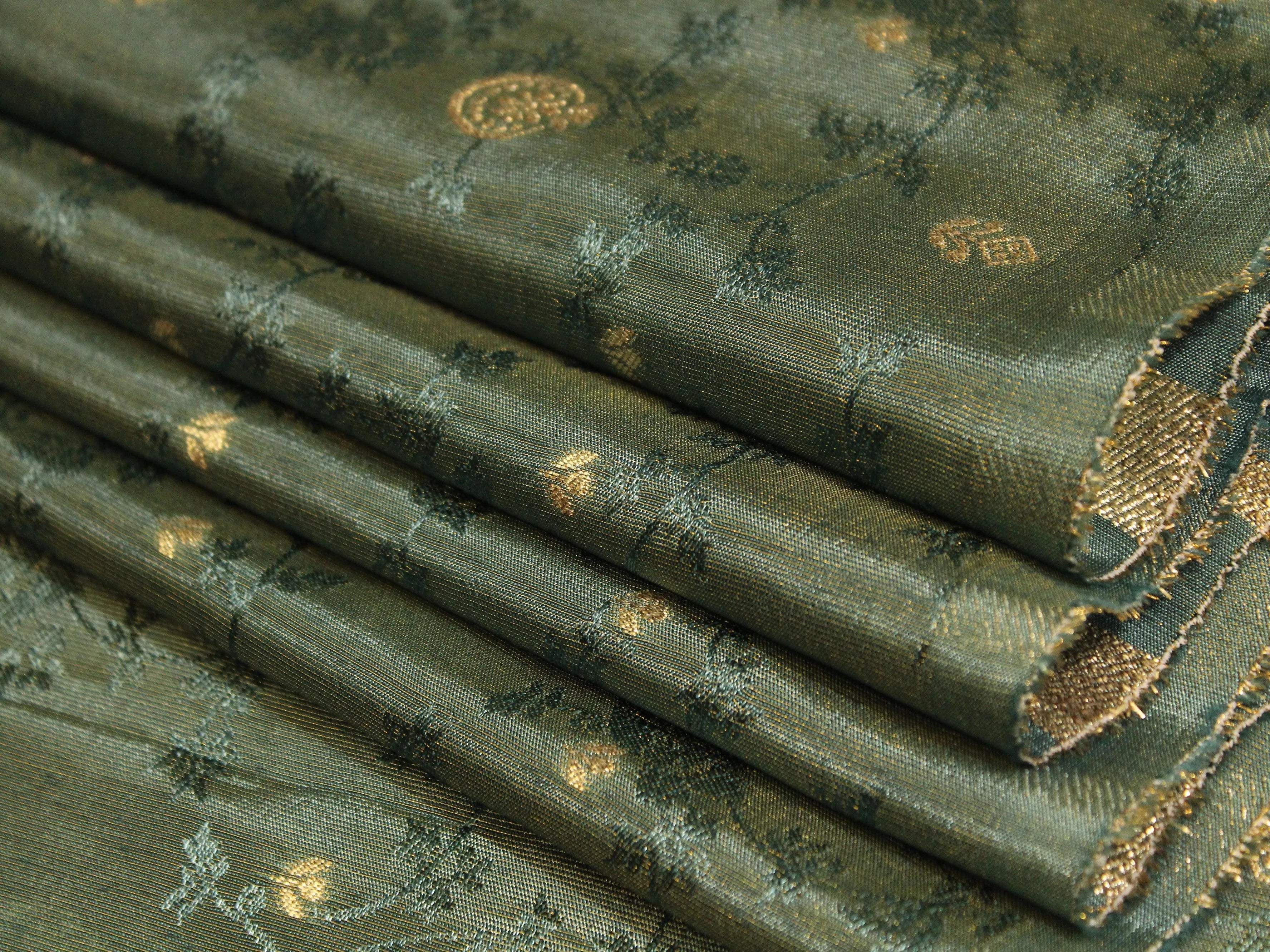 Ivory Elegance: Premium Banarasi Tissue Silk Fabric - Pastel Blue - M'Foks
