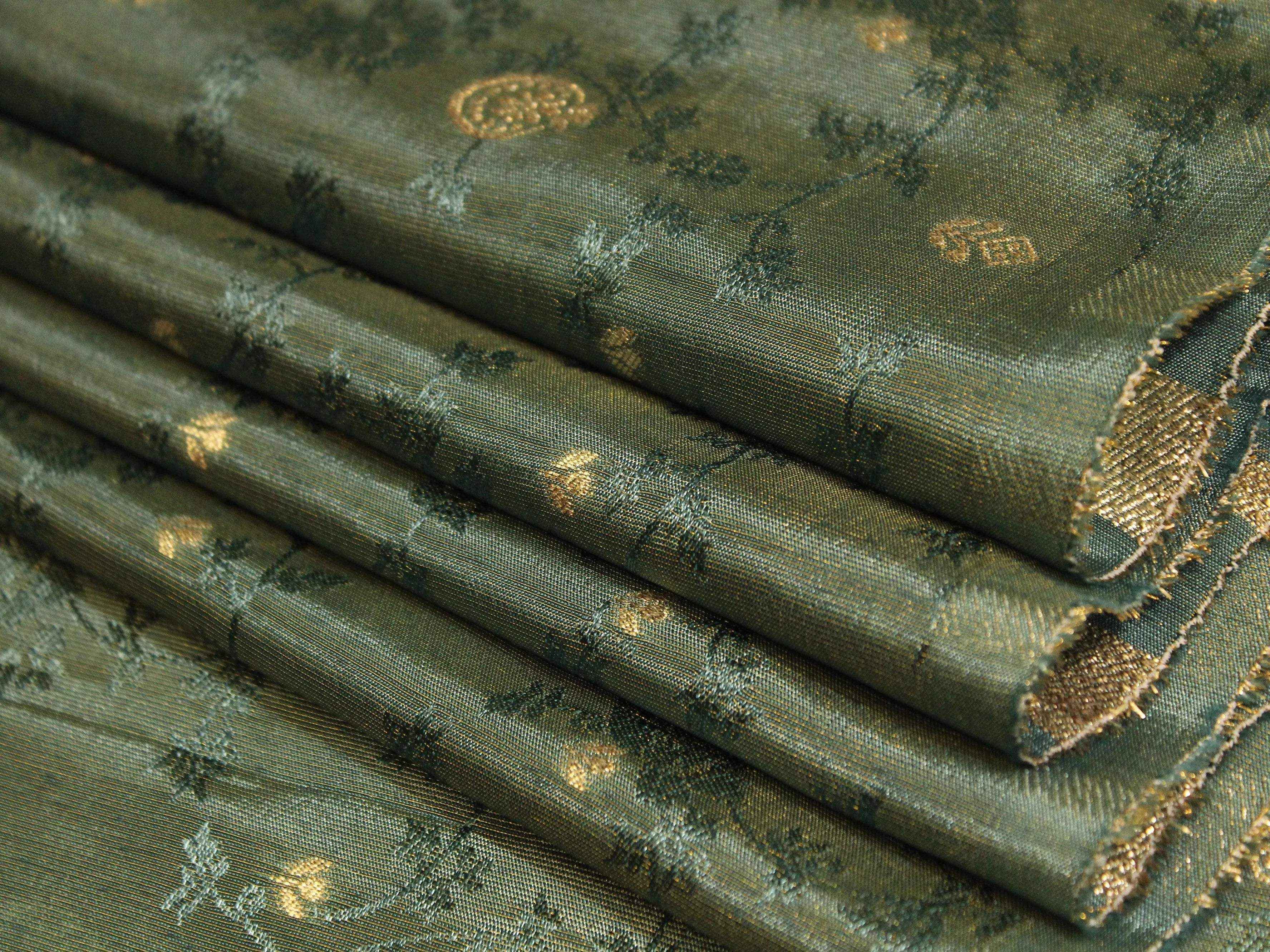Ivory Elegance: Premium Banarasi Tissue Silk Fabric - Pastel Blue