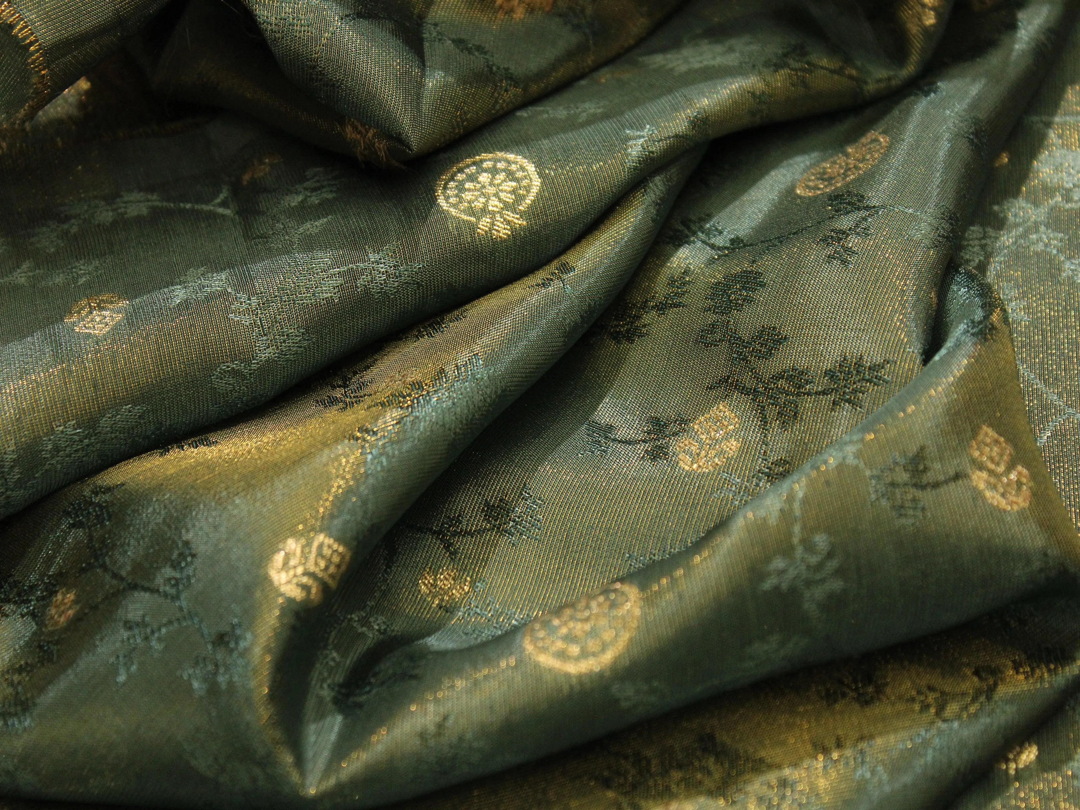 Ivory Elegance: Premium Banarasi Tissue Silk Fabric - Pastel Blue - M'Foks