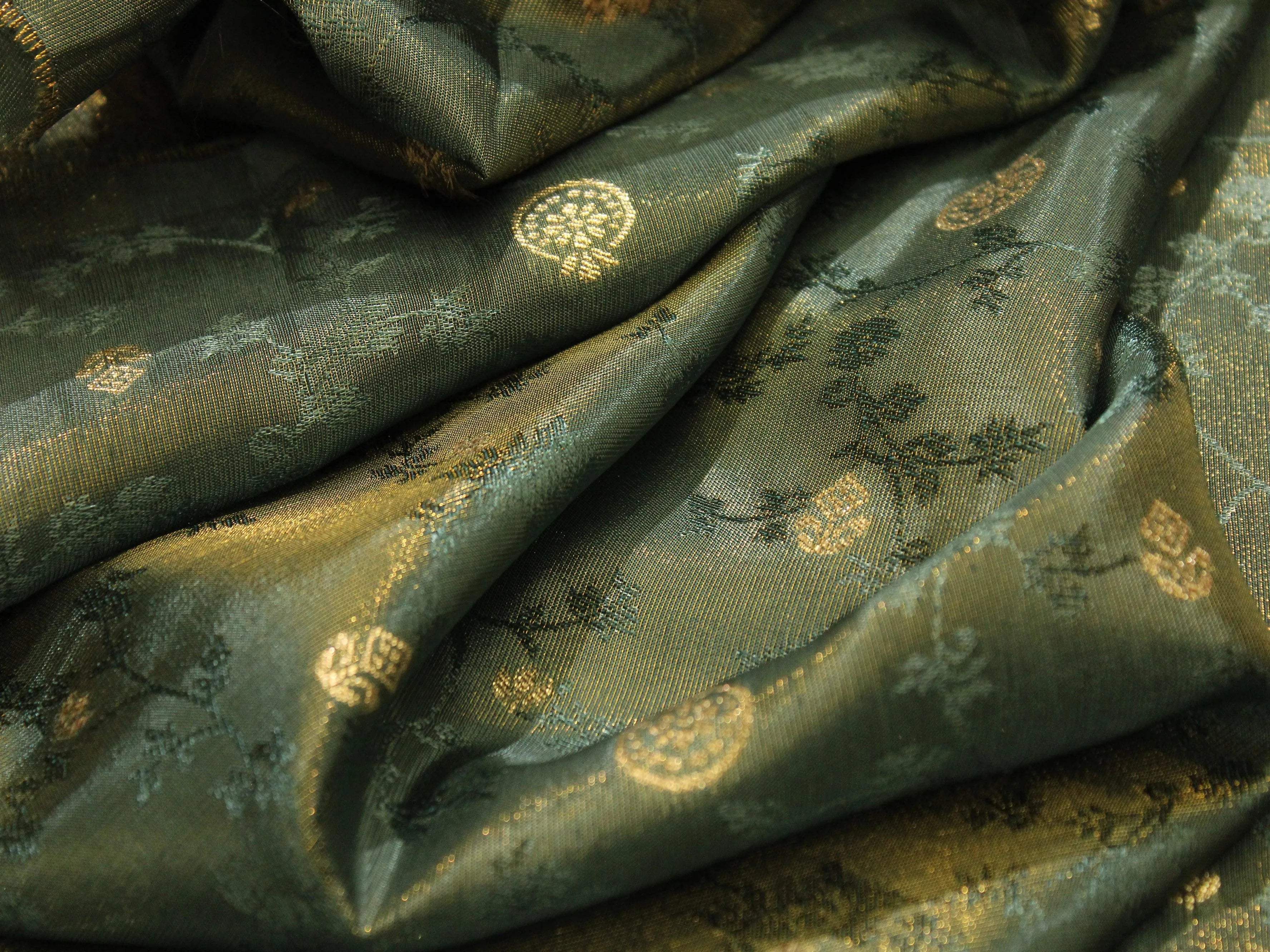 Ivory Elegance: Premium Banarasi Tissue Silk Fabric - Pastel Blue - M'Foks