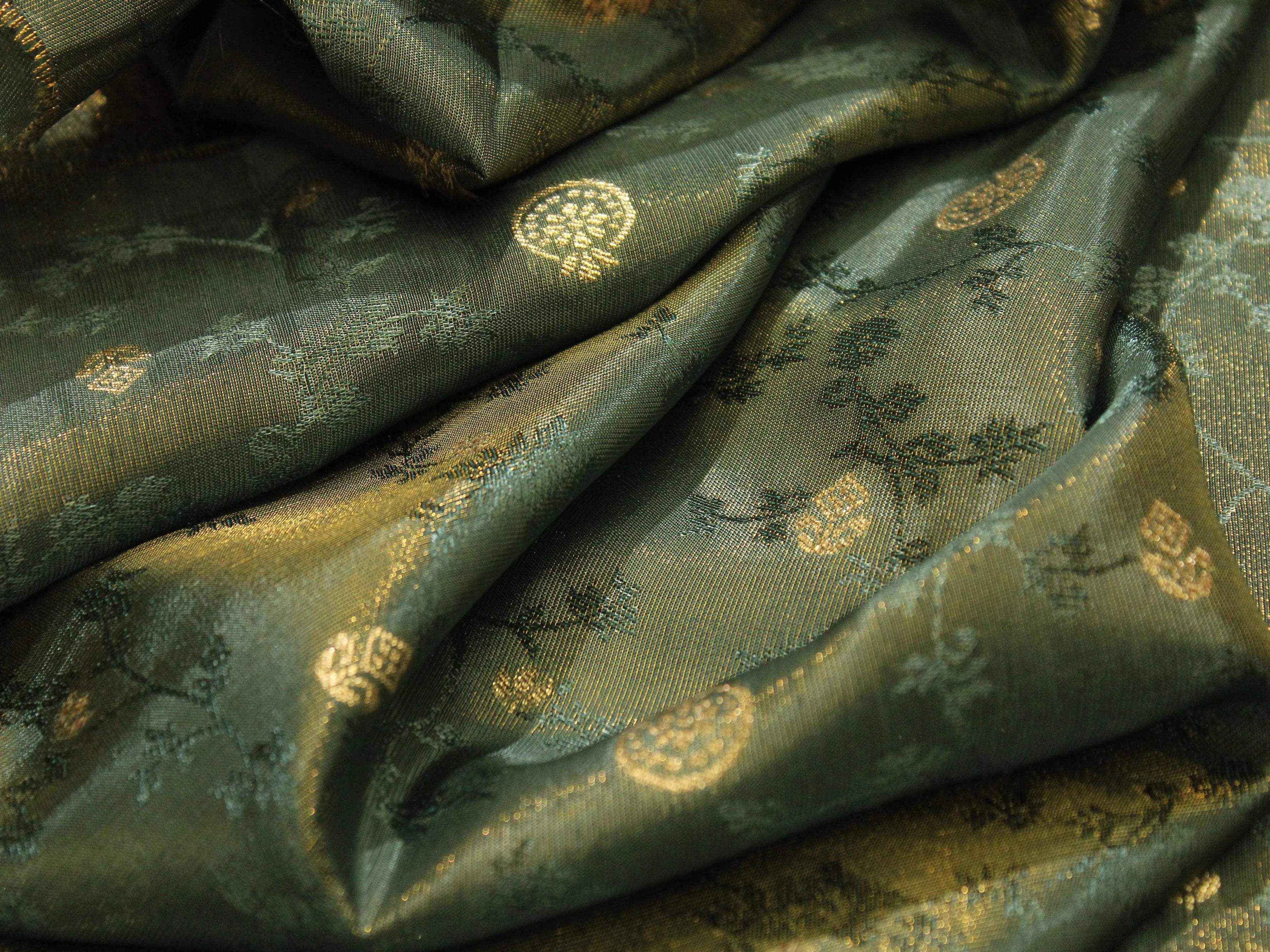 Ivory Elegance: Premium Banarasi Tissue Silk Fabric - Pastel Blue