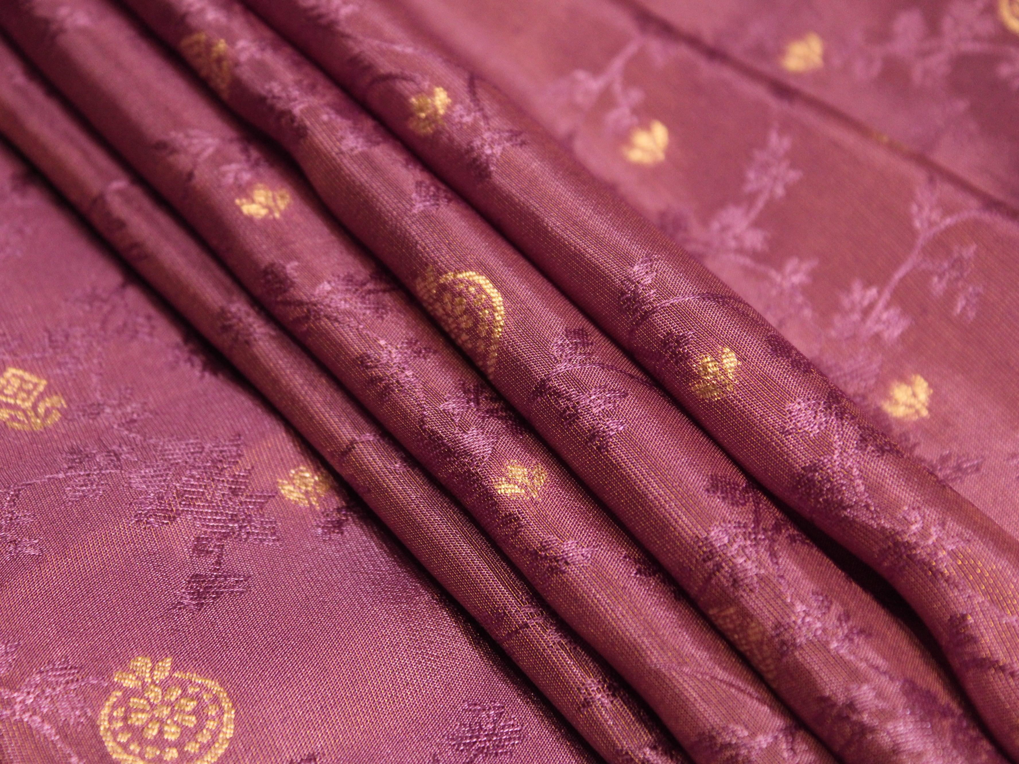 Ivory Elegance: Premium Banarasi Tissue Silk Fabric - Purple - M'Foks