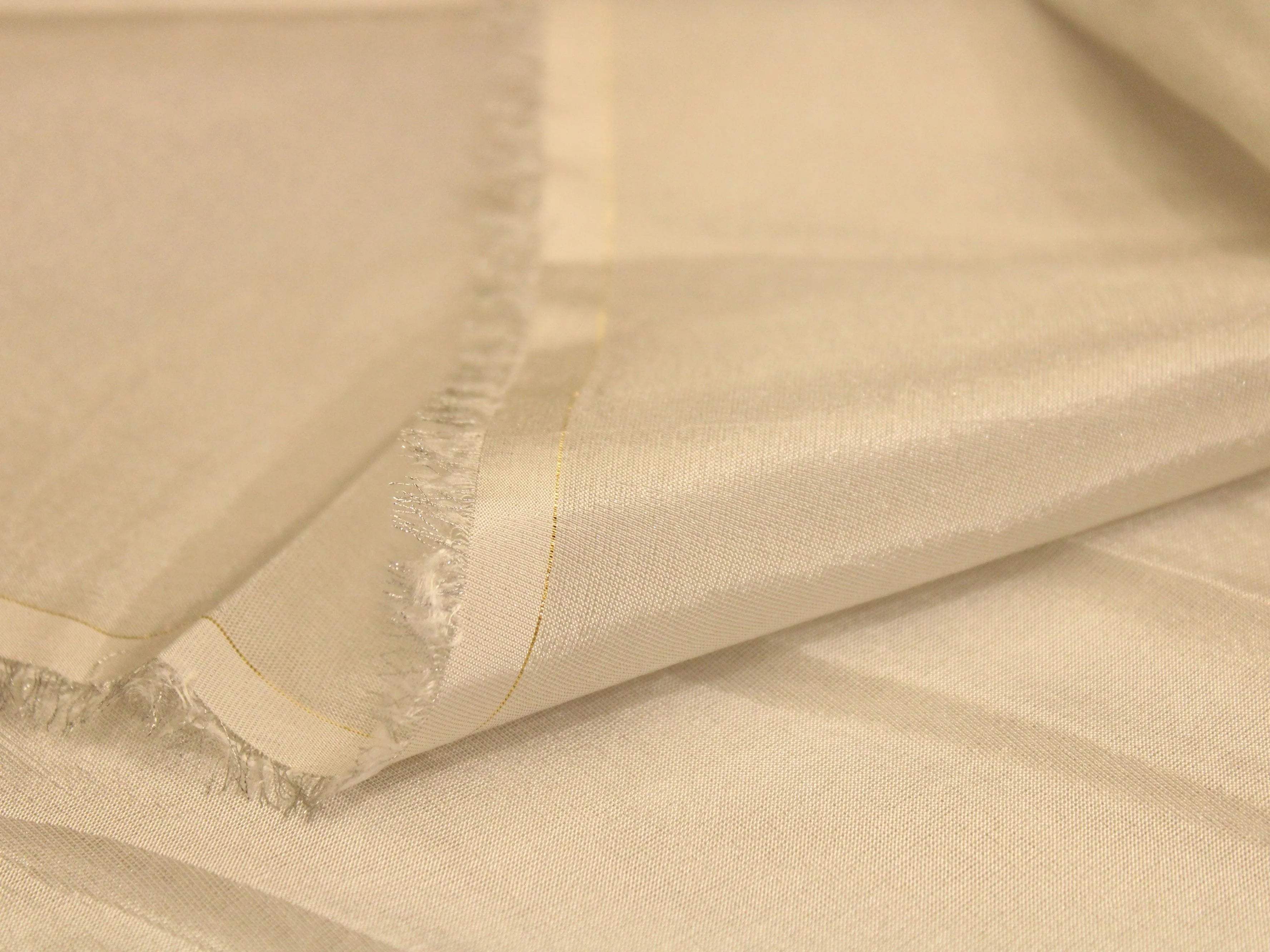 Ivory Elegance: Premium Banarasi Tissue Silk Fabric - Silver - M'Foks
