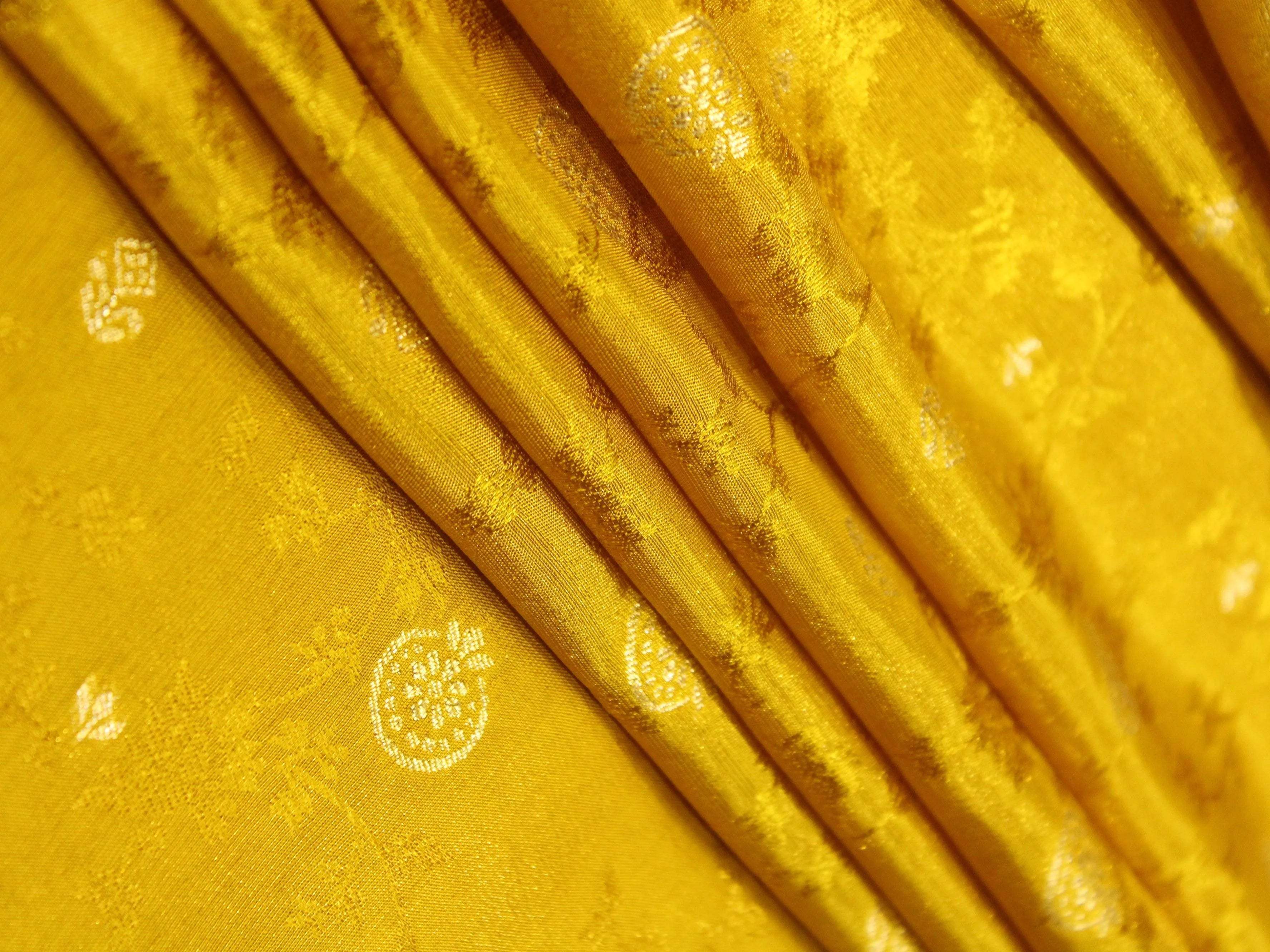 Ivory Elegance: Premium Banarasi Tissue Silk Fabric - Yellow - M'Foks