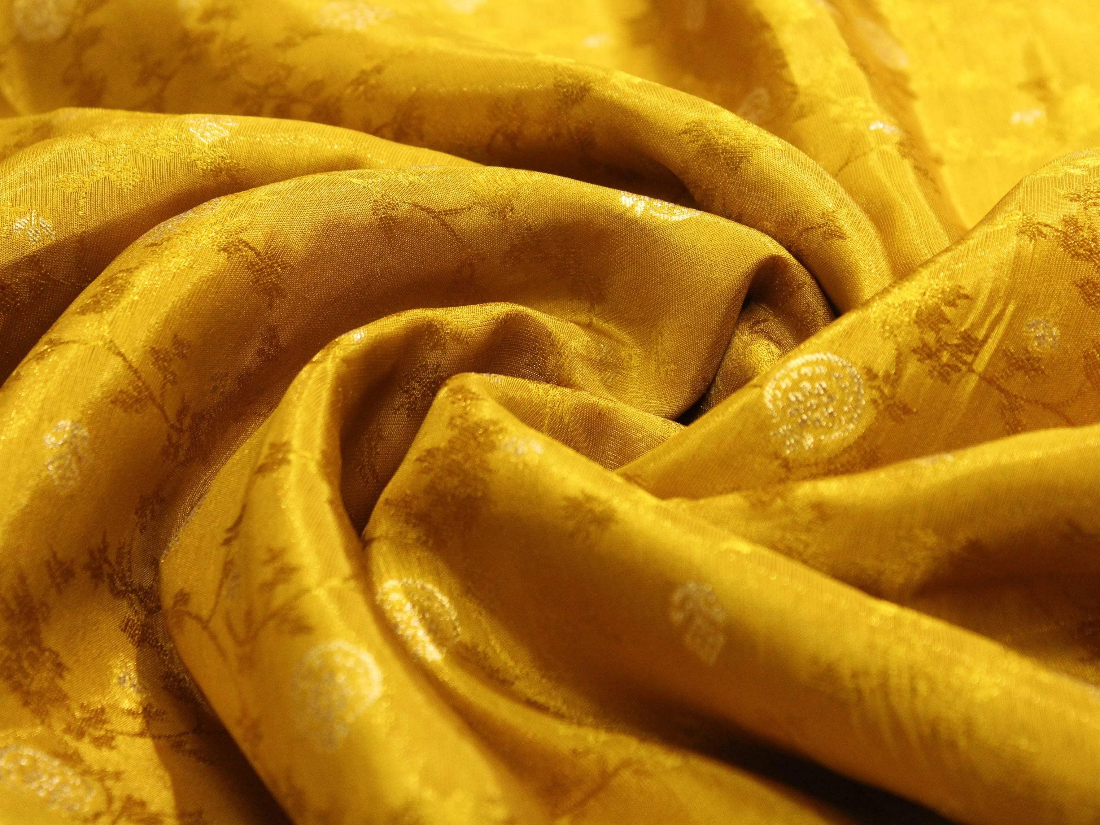 Ivory Elegance: Premium Banarasi Tissue Silk Fabric - Yellow - M'Foks
