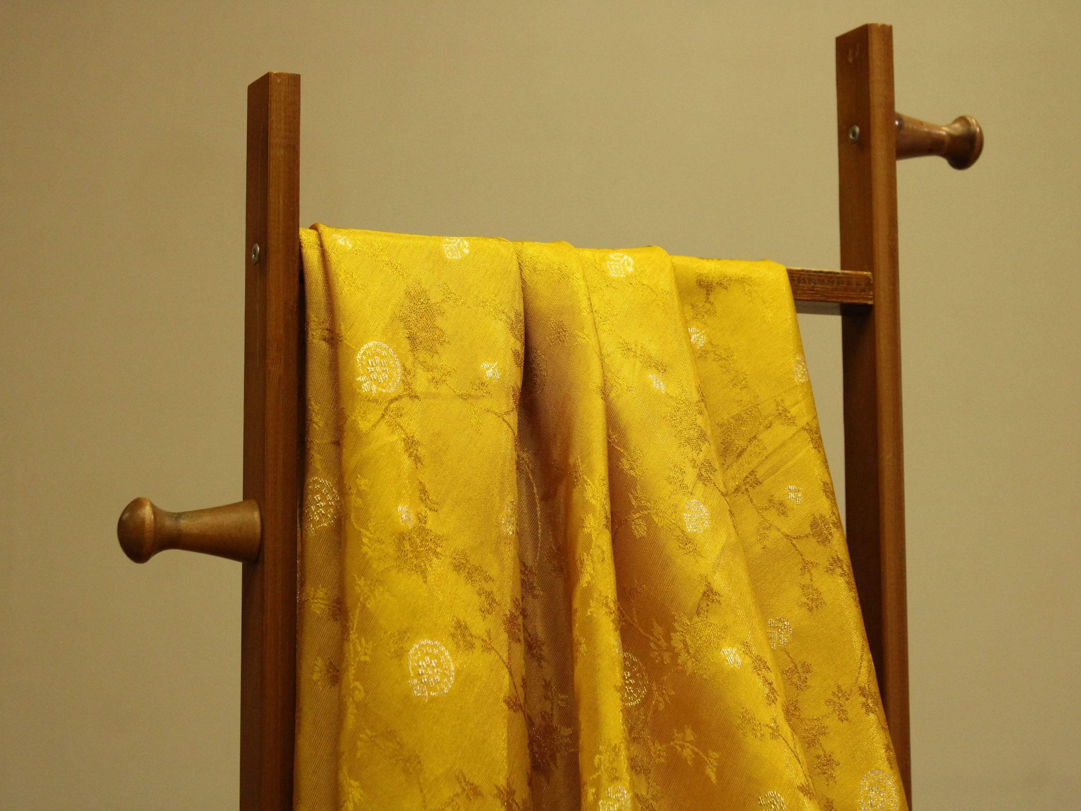 Ivory Elegance: Premium Banarasi Tissue Silk Fabric - Yellow - M'Foks