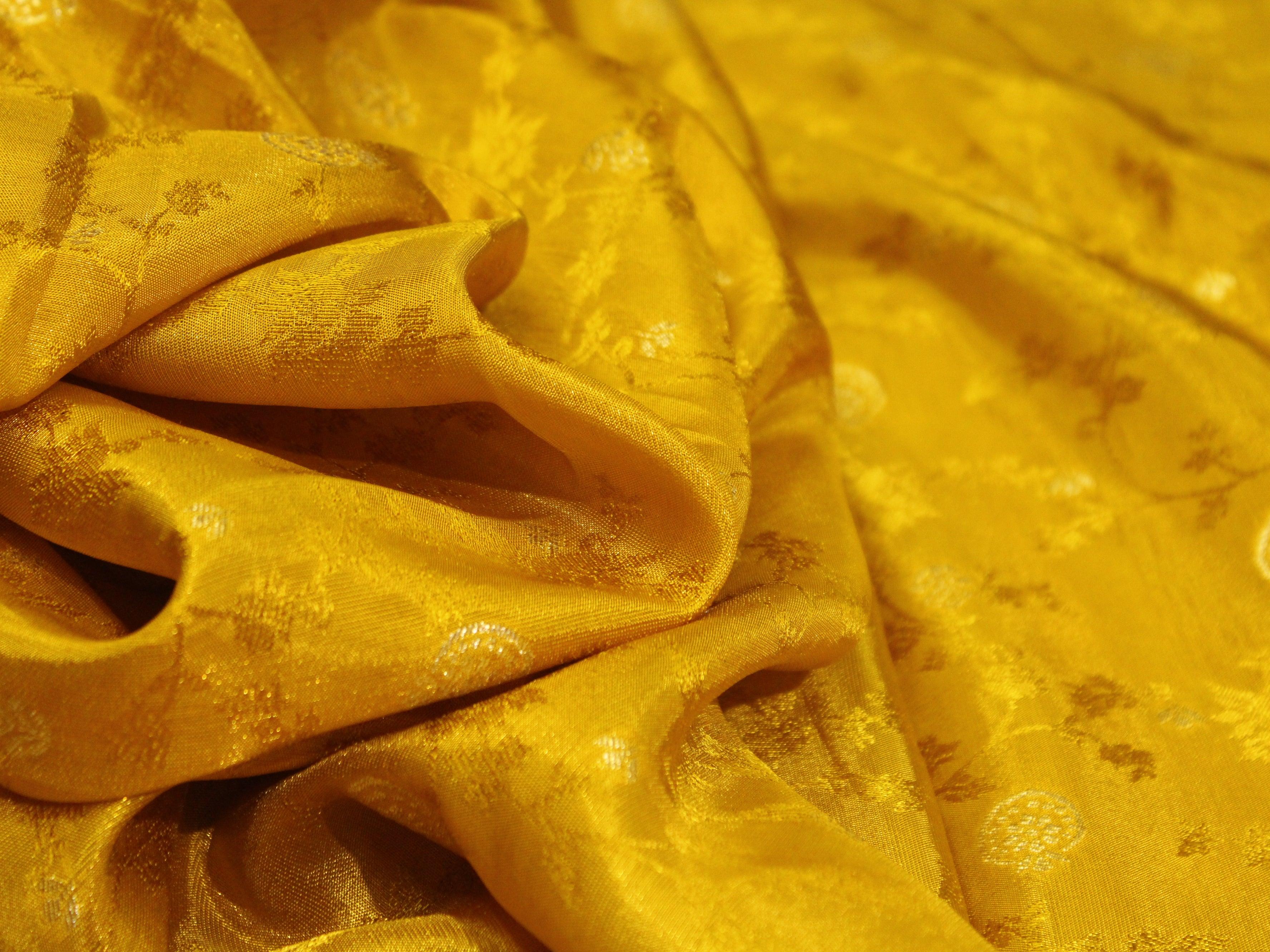 Ivory Elegance: Premium Banarasi Tissue Silk Fabric - Yellow - M'Foks