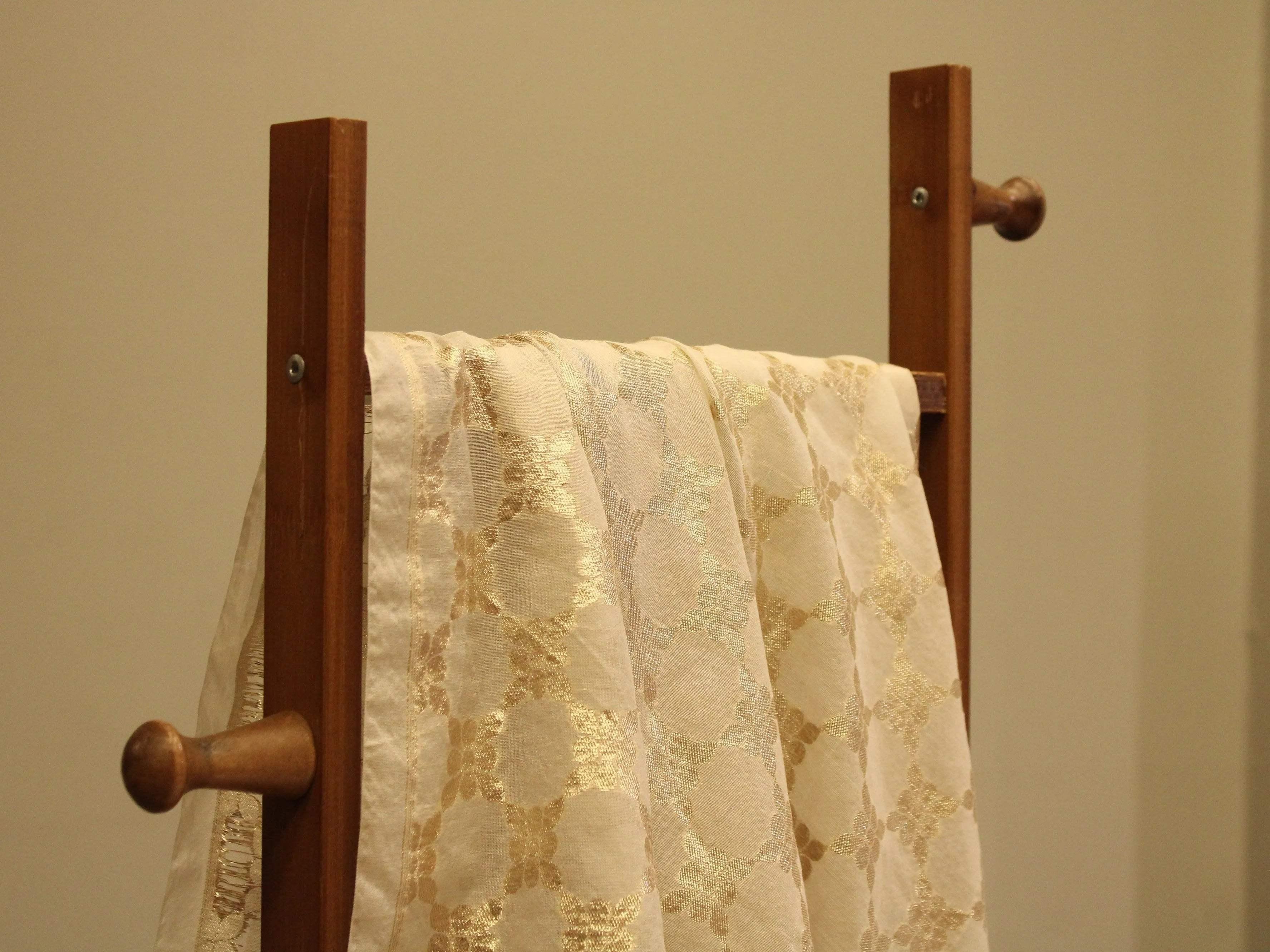 Chanderi Finish Jacquard Fabric with Golden Zari - Dyeable