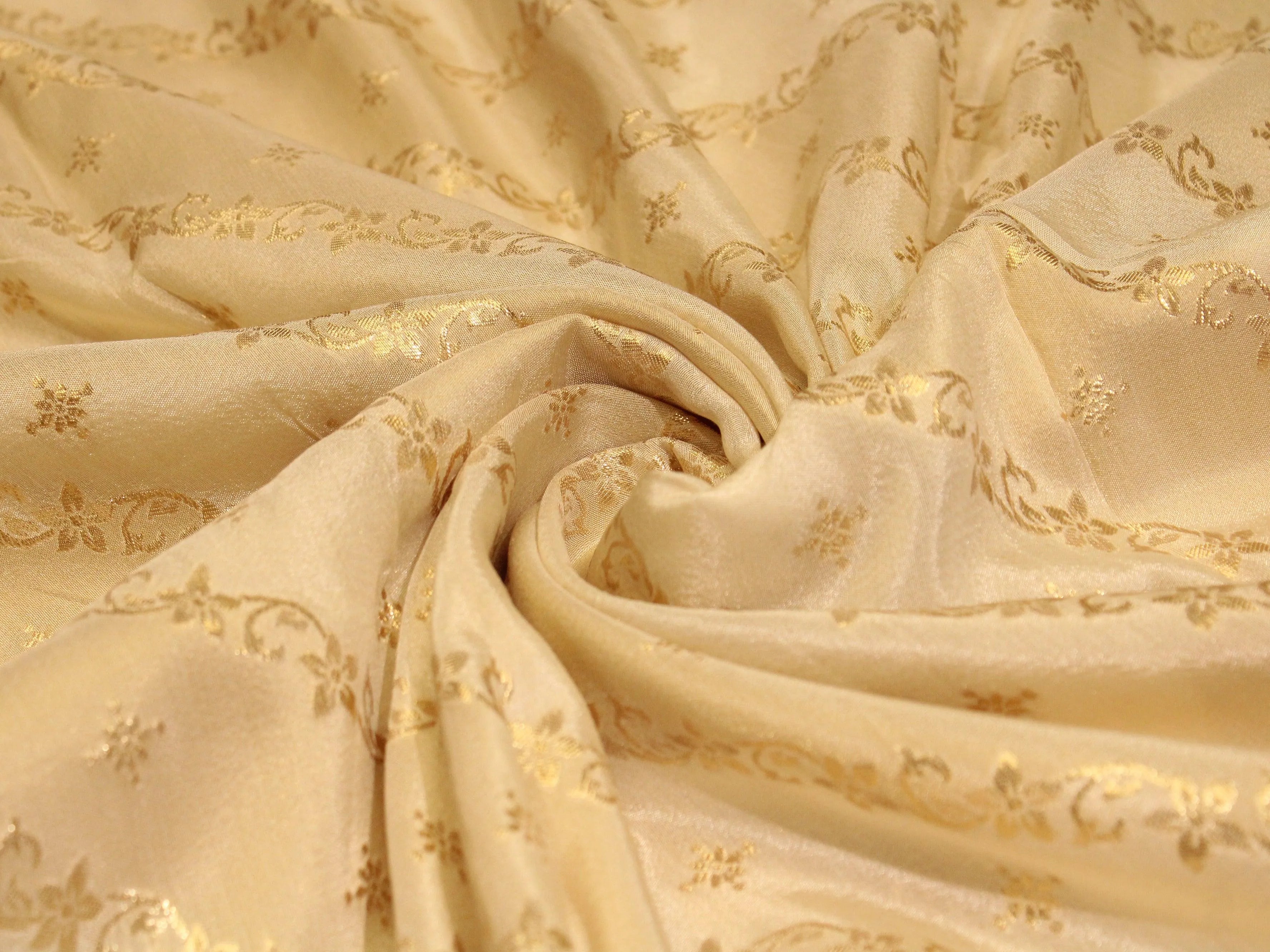 Ivory Elegance: Premium Banarasi Woven Dola Silk Fabric - Dyeable - M'Foks
